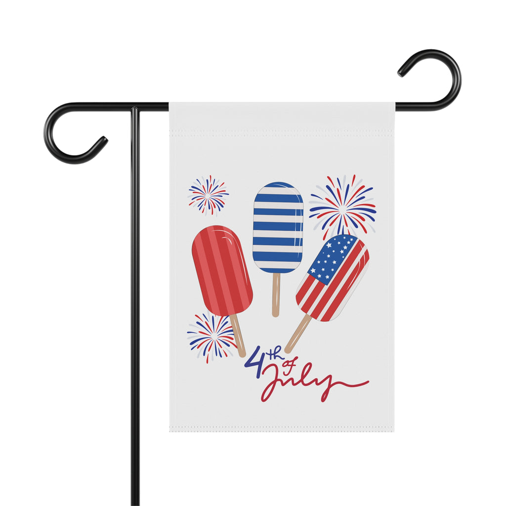 4th of July Popsicle Garden Flag — Patriotic House Banner with Fireworks