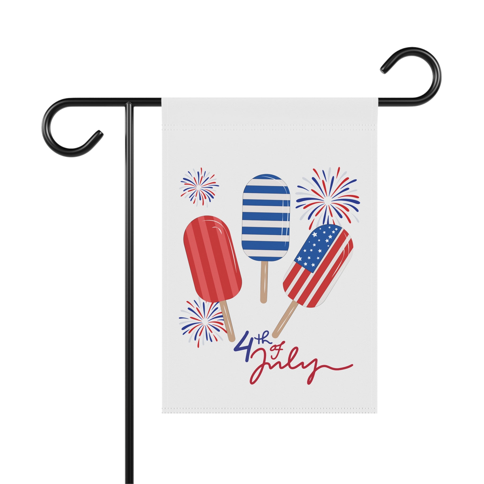 4th of July Popsicle Garden Flag — Patriotic House Banner with Fireworks