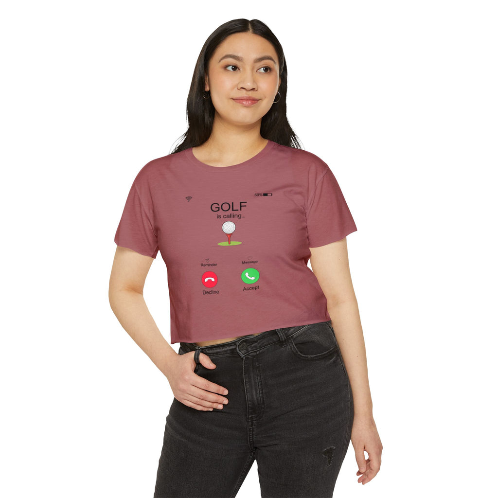 Golf Is Calling Crop Top — Women's Golf Tee with 'Golf is calling' Call Screen Design