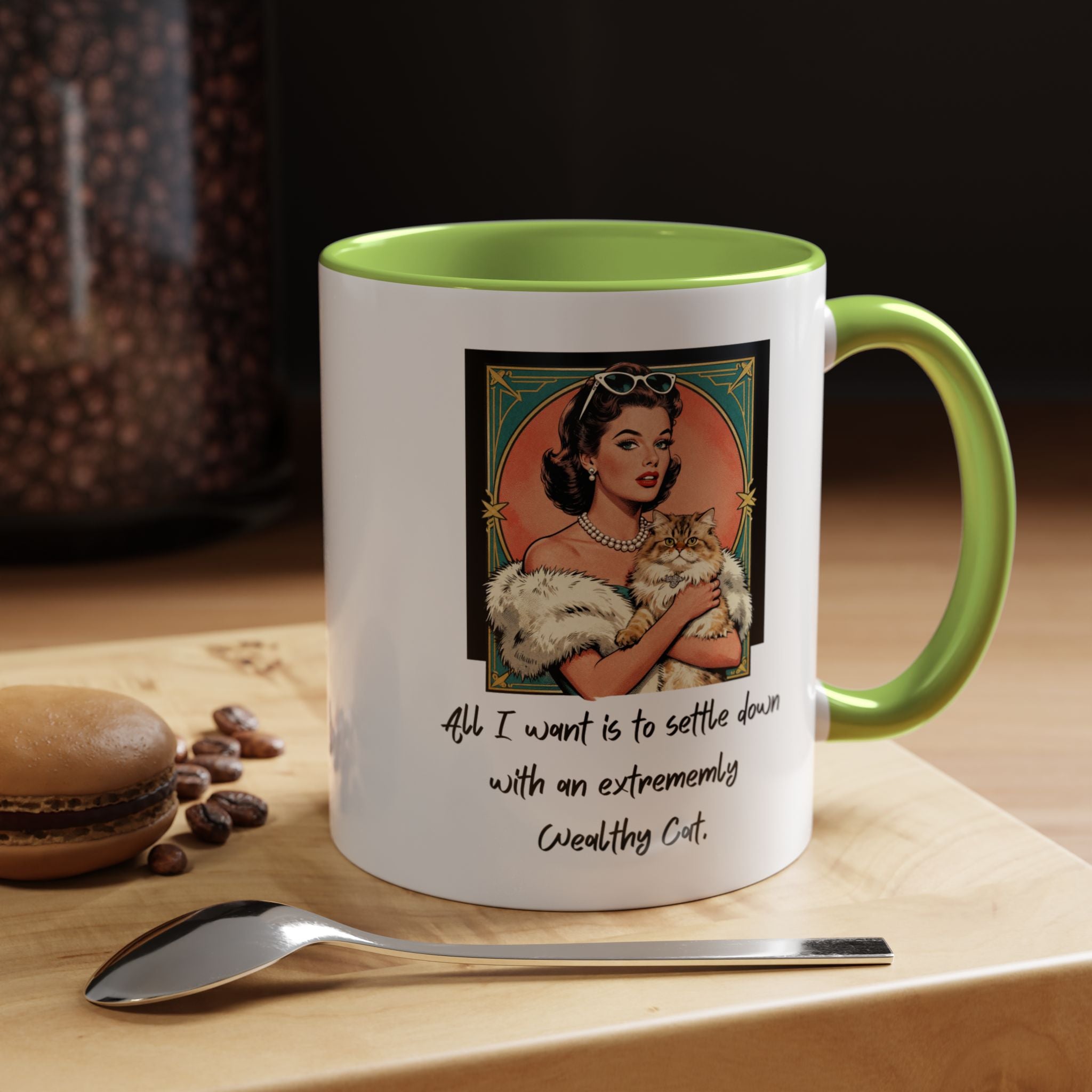 Accent Coffee Mug — Vintage Glam 'All I Want Is to Settle Down with an Extremely Wealthy Cat'