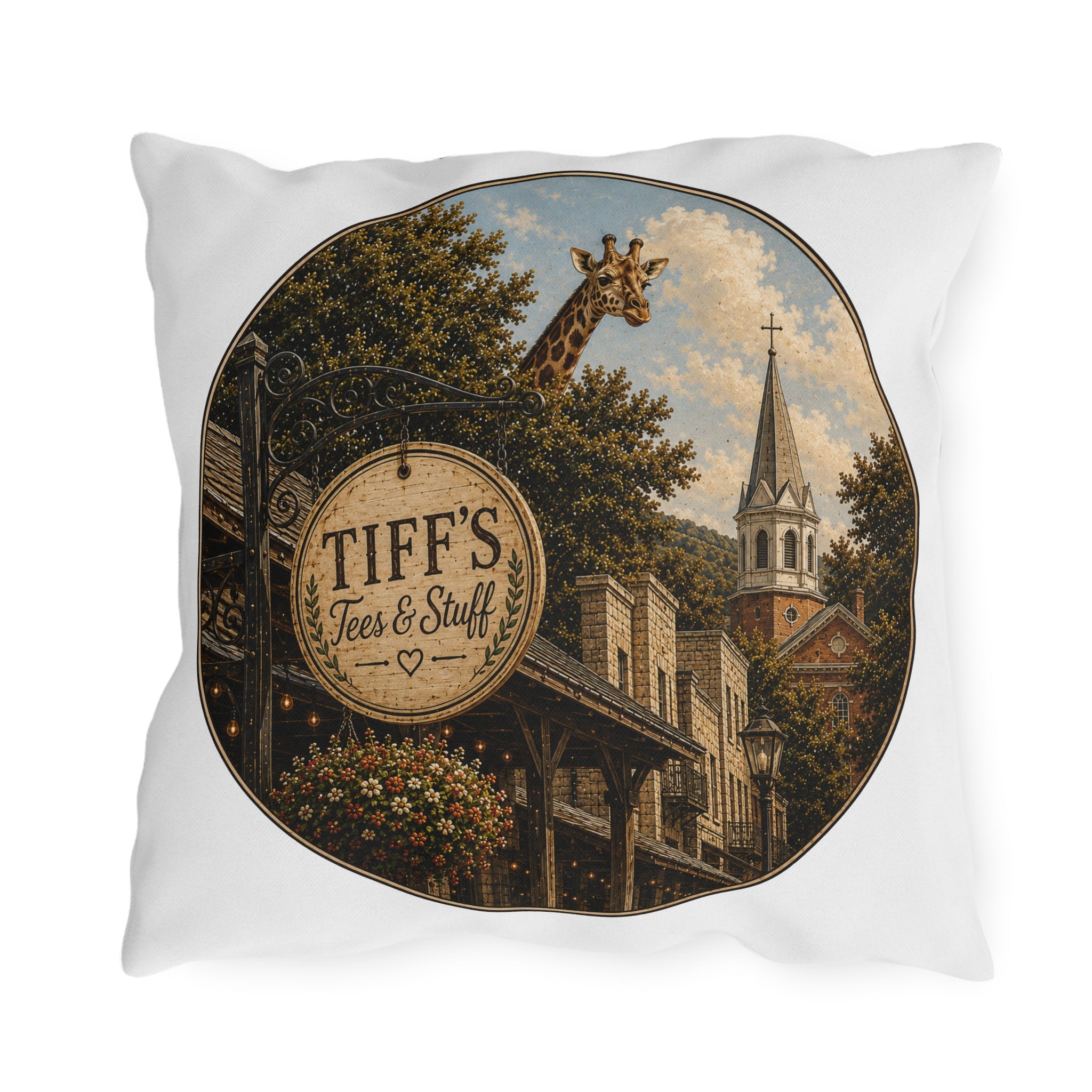 Welcome to the Wild Side Outdoor Pillow — Fredericksburg, Texas Vintage Street Scene