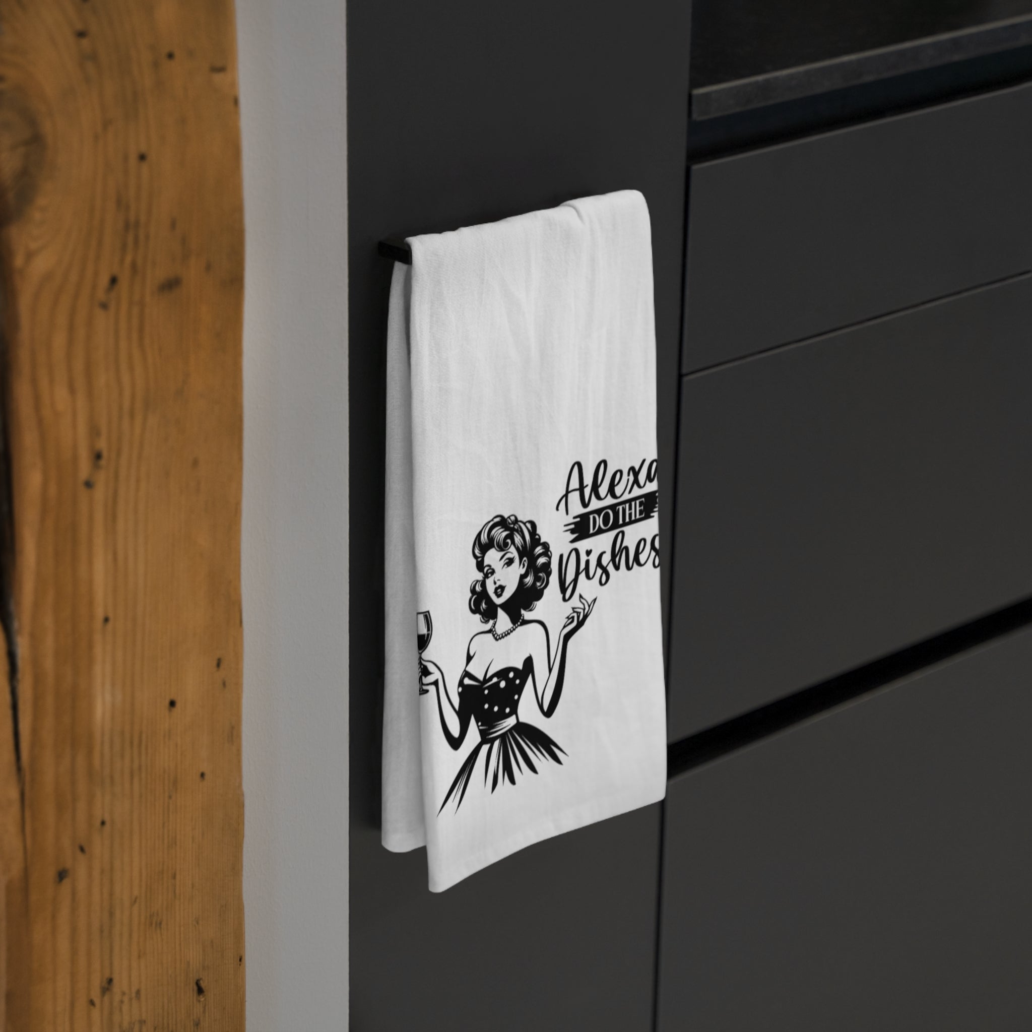 Tea Towel — Alexa Do The Dishes Retro Housewife Wine Kitchen Towel