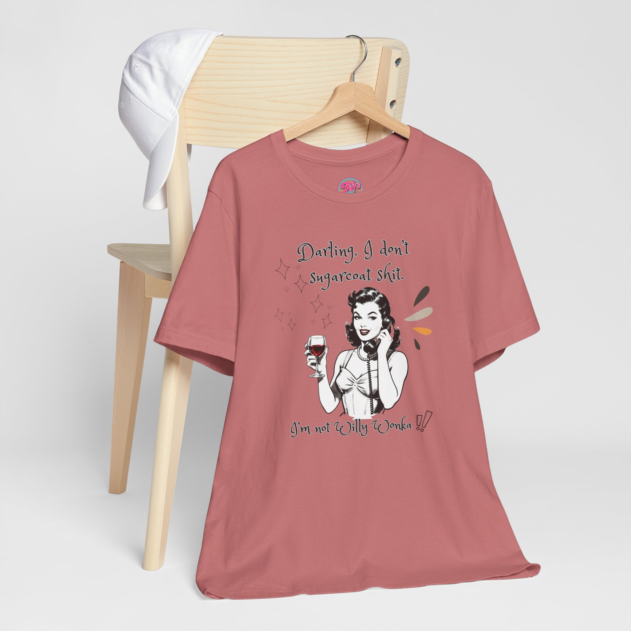 Sarcastic Retro Wine Tee – "Darling, I don't sugarcoat sh*t" Graphic T-Shirt