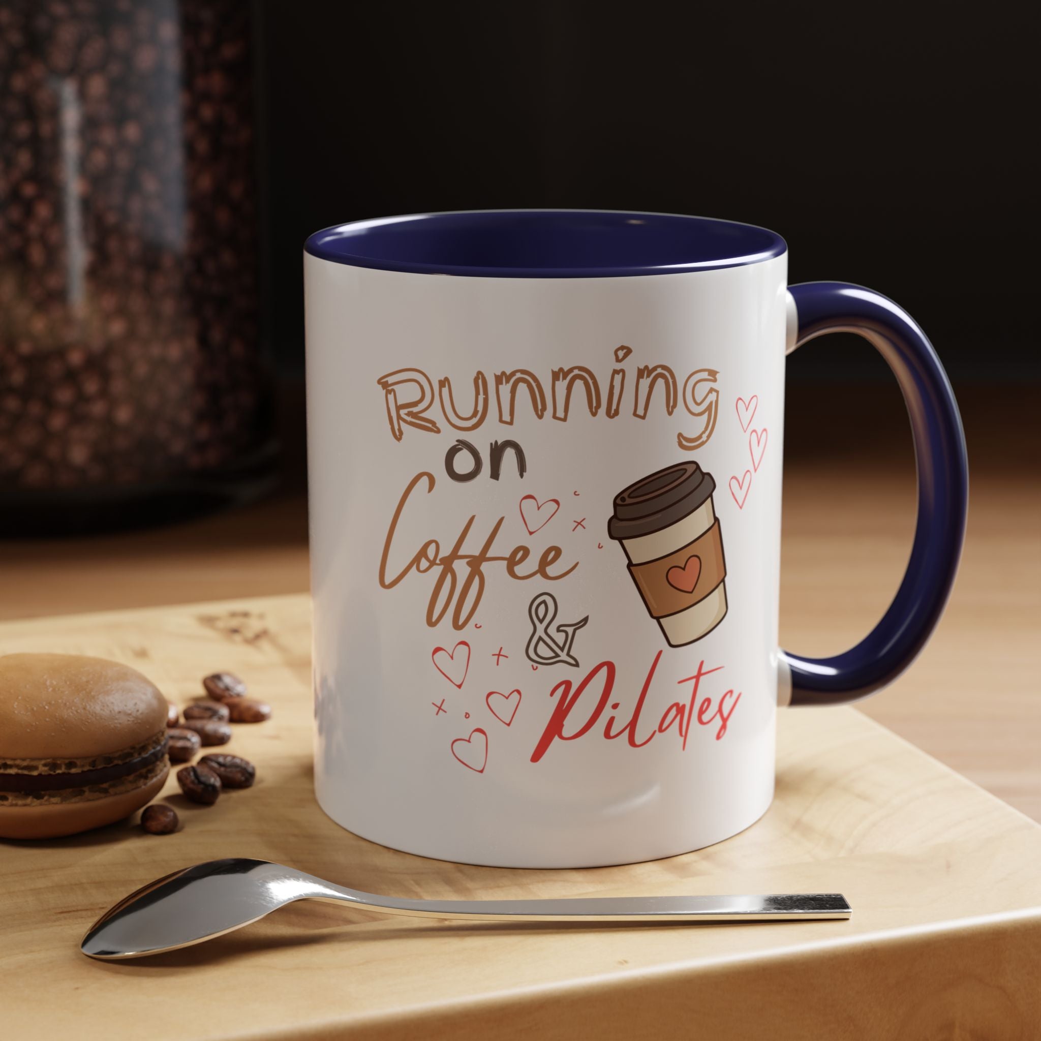 Coffee & Pilates Mug — “Running on Coffee & Pilates” Accent Coffee Cup