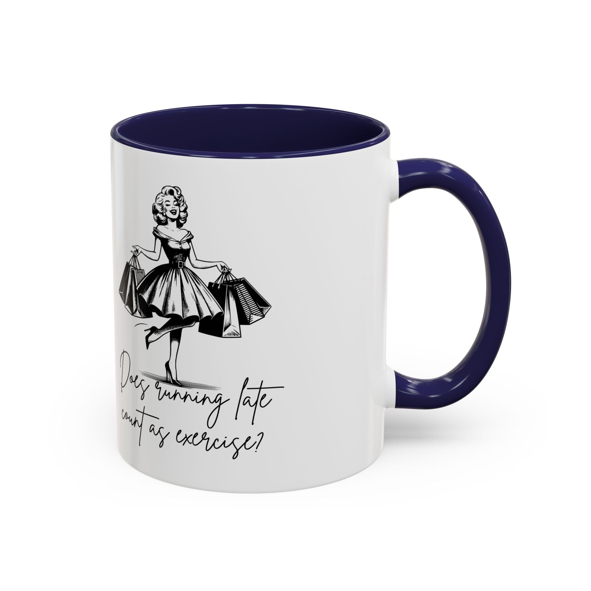 Does Running Late Count As Exercise? Coffee Mug — Retro Shopping Lady Accent Mug