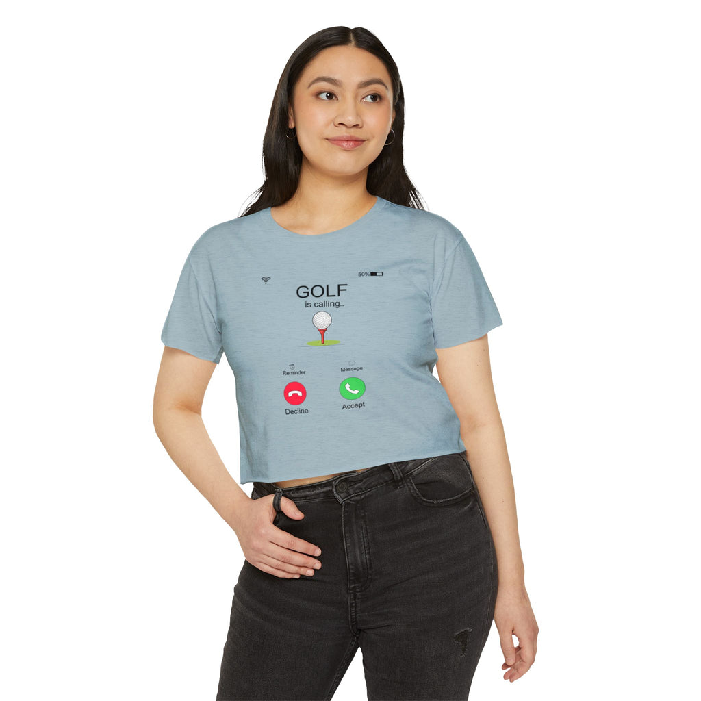 Golf Is Calling Crop Top — Women's Golf Tee with 'Golf is calling' Call Screen Design