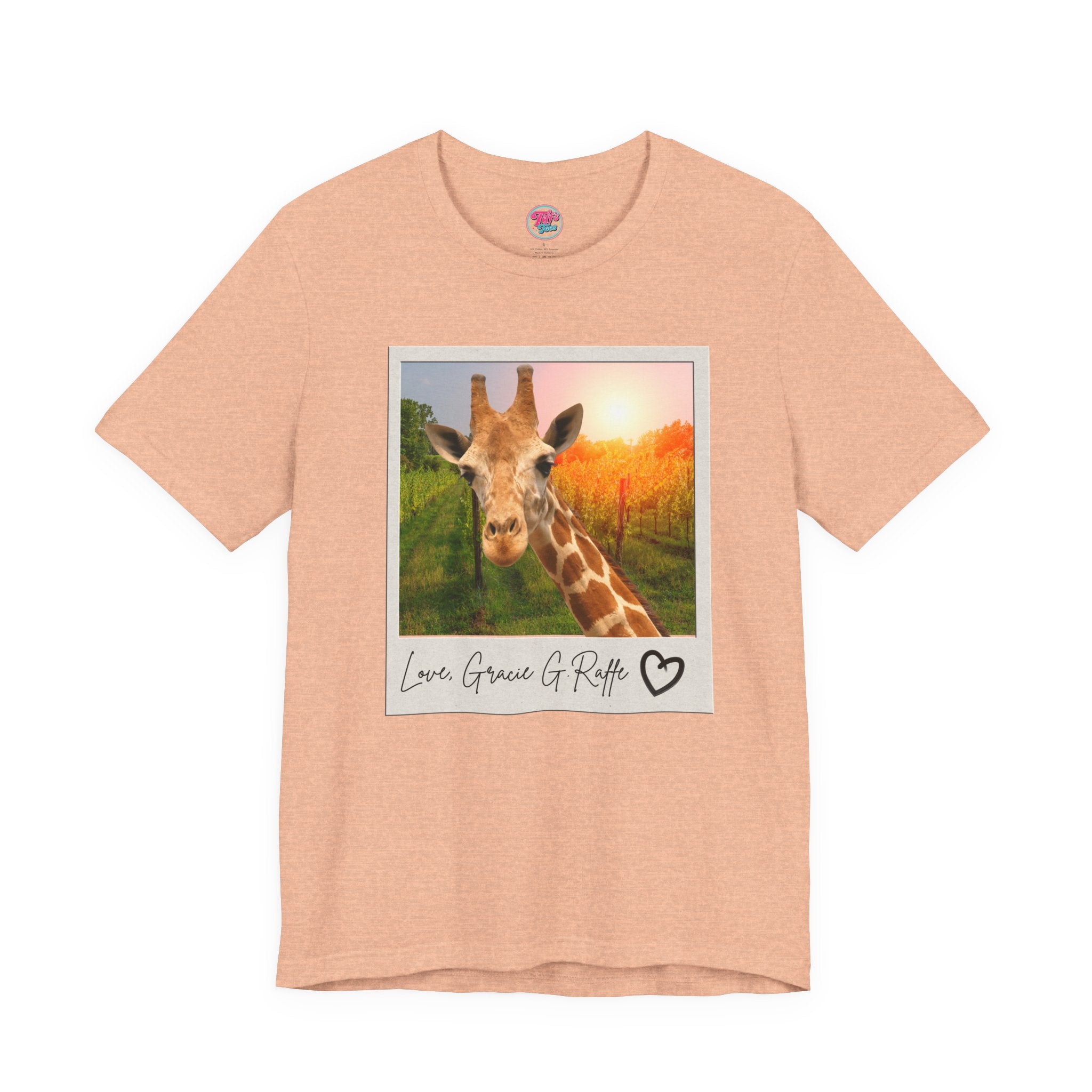 Giraffe Polaroid Photo Tee — "Love, Gracie G.Raffe" Graphic T-Shirt