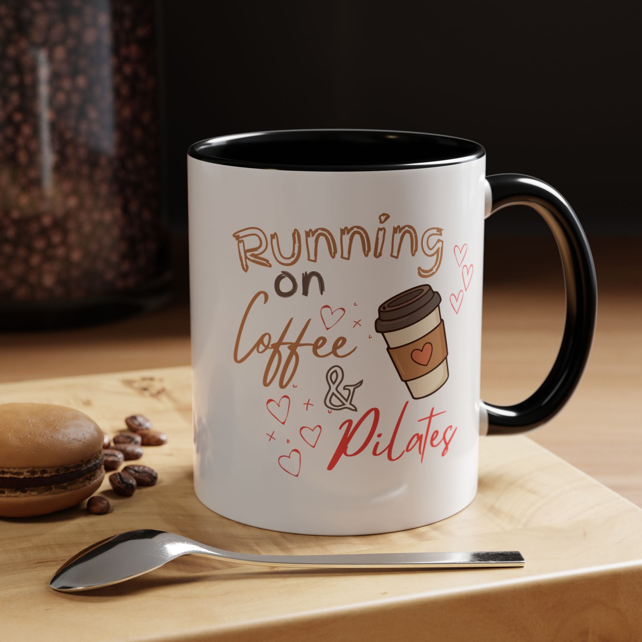 Coffee & Pilates Mug — “Running on Coffee & Pilates” Accent Coffee Cup