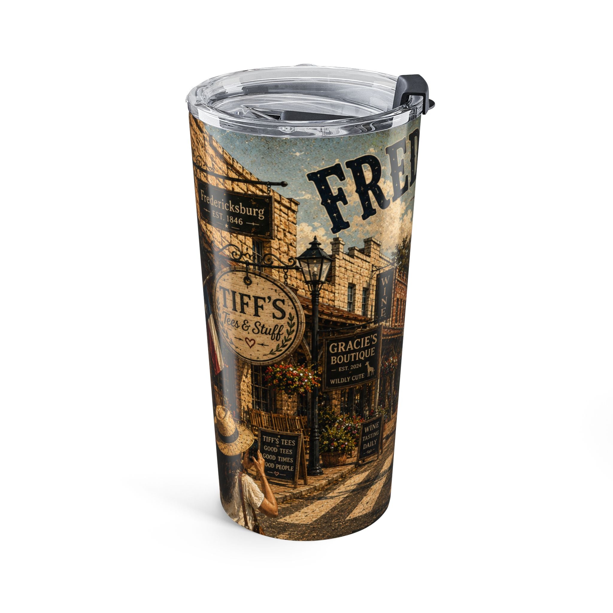 Fredericksburg Texas 20oz Travel Tumbler – Vintage Main Street Design