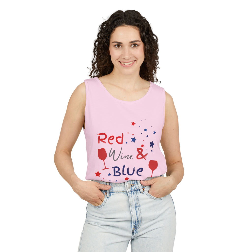 Patriotic "Red Wine & Blue" Tank Top — 4th of July Wine Lover Graphic
