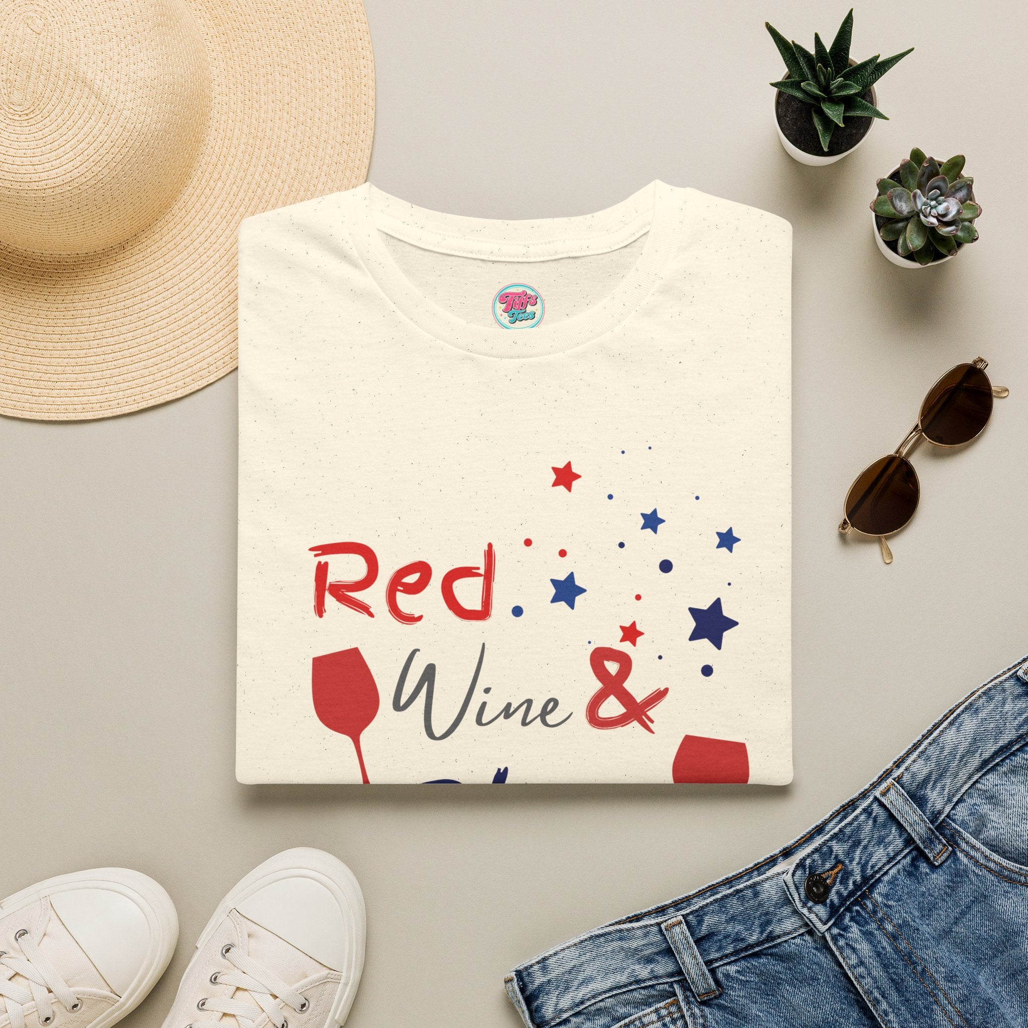 Red Wine & Blue T-Shirt — Patriotic 4th of July Wine Lover Tee