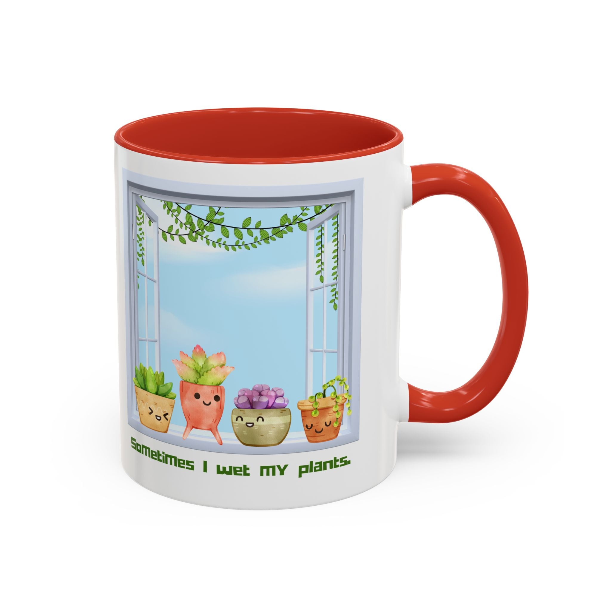 Succulent Window Mug — "Sometimes I Wet My Plants" Cute Plant Lover Coffee Cup