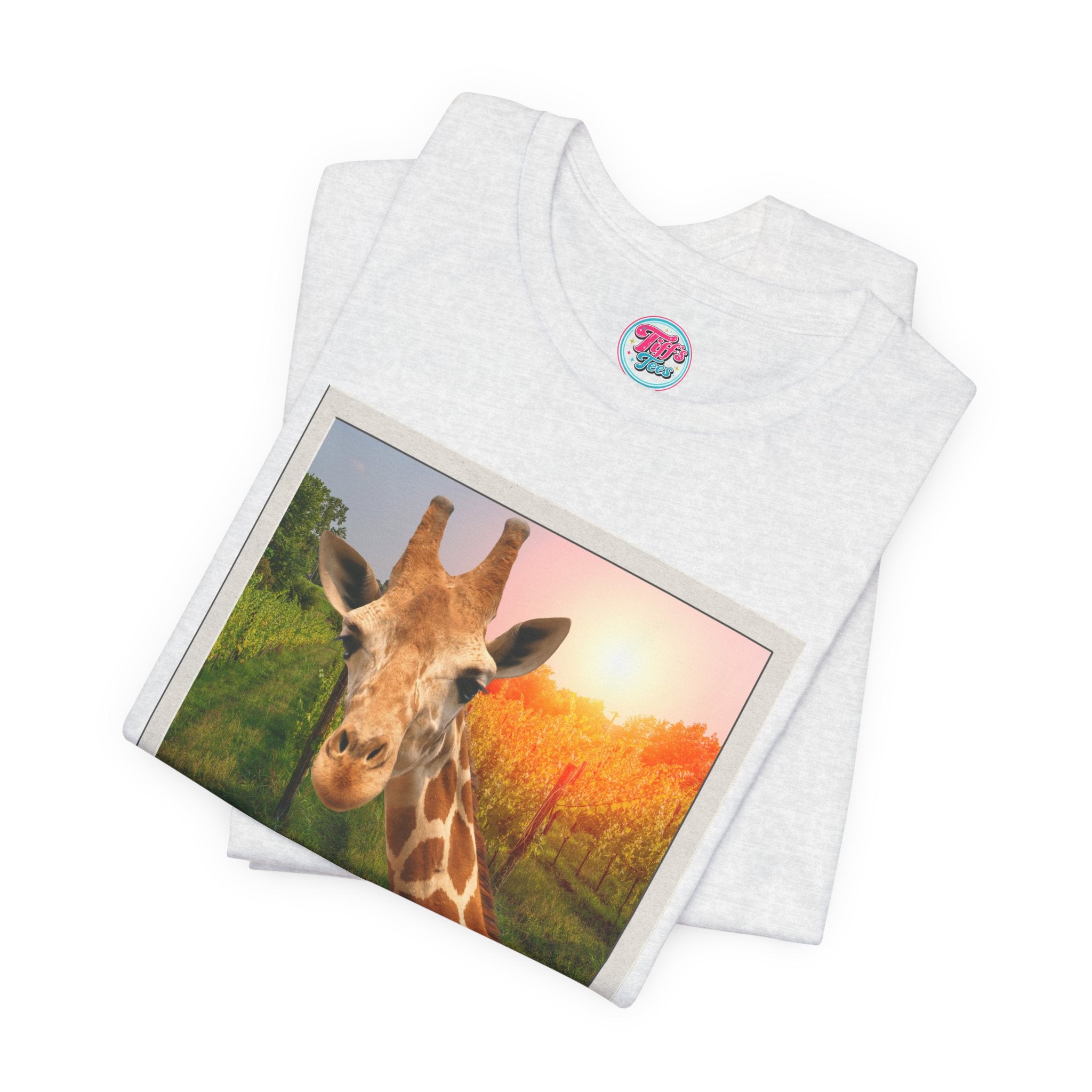 Giraffe Polaroid Photo Tee — "Love, Gracie G.Raffe" Graphic T-Shirt