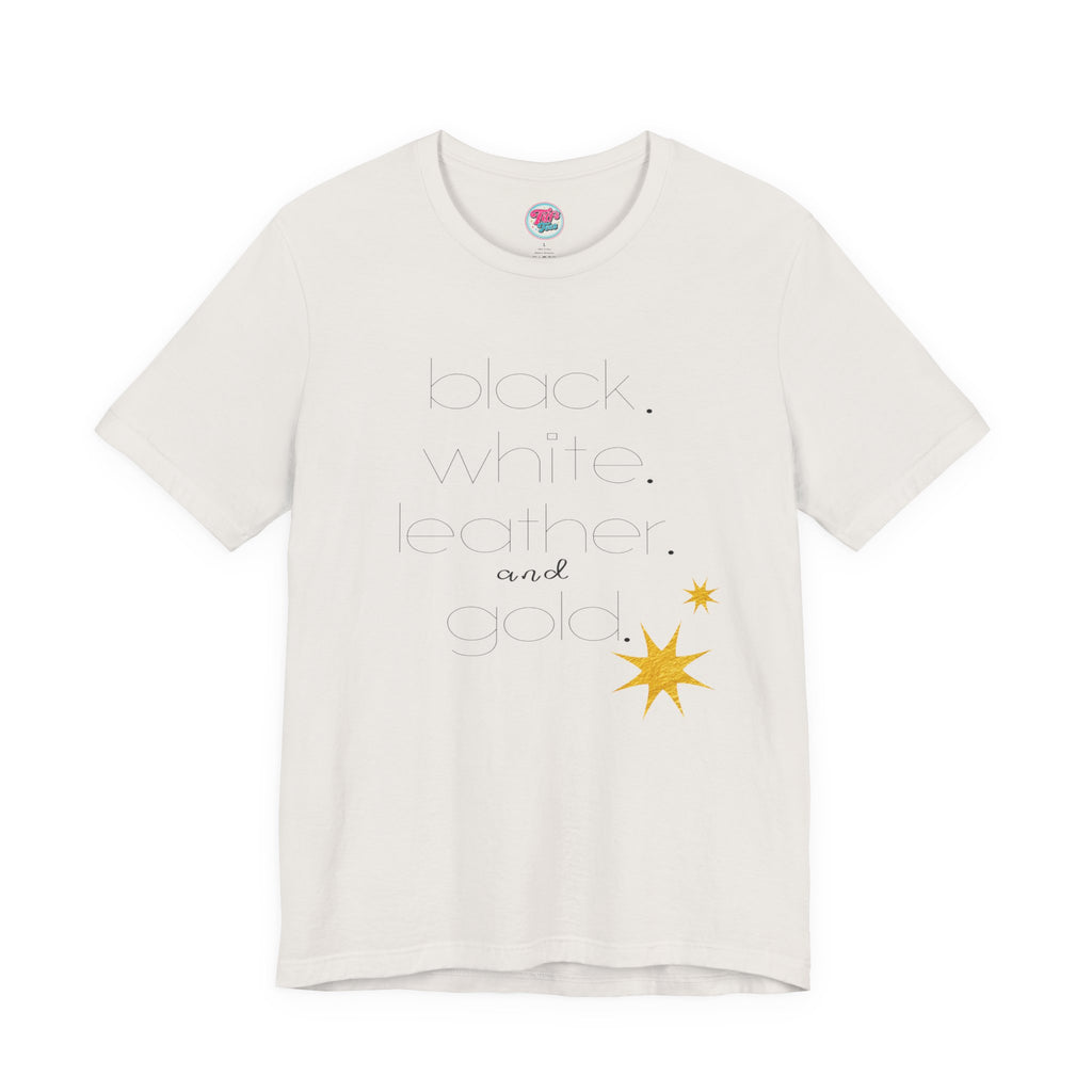 Gold Star Minimalist Tee — 'Black White Leather Gold' Graphic Shirt