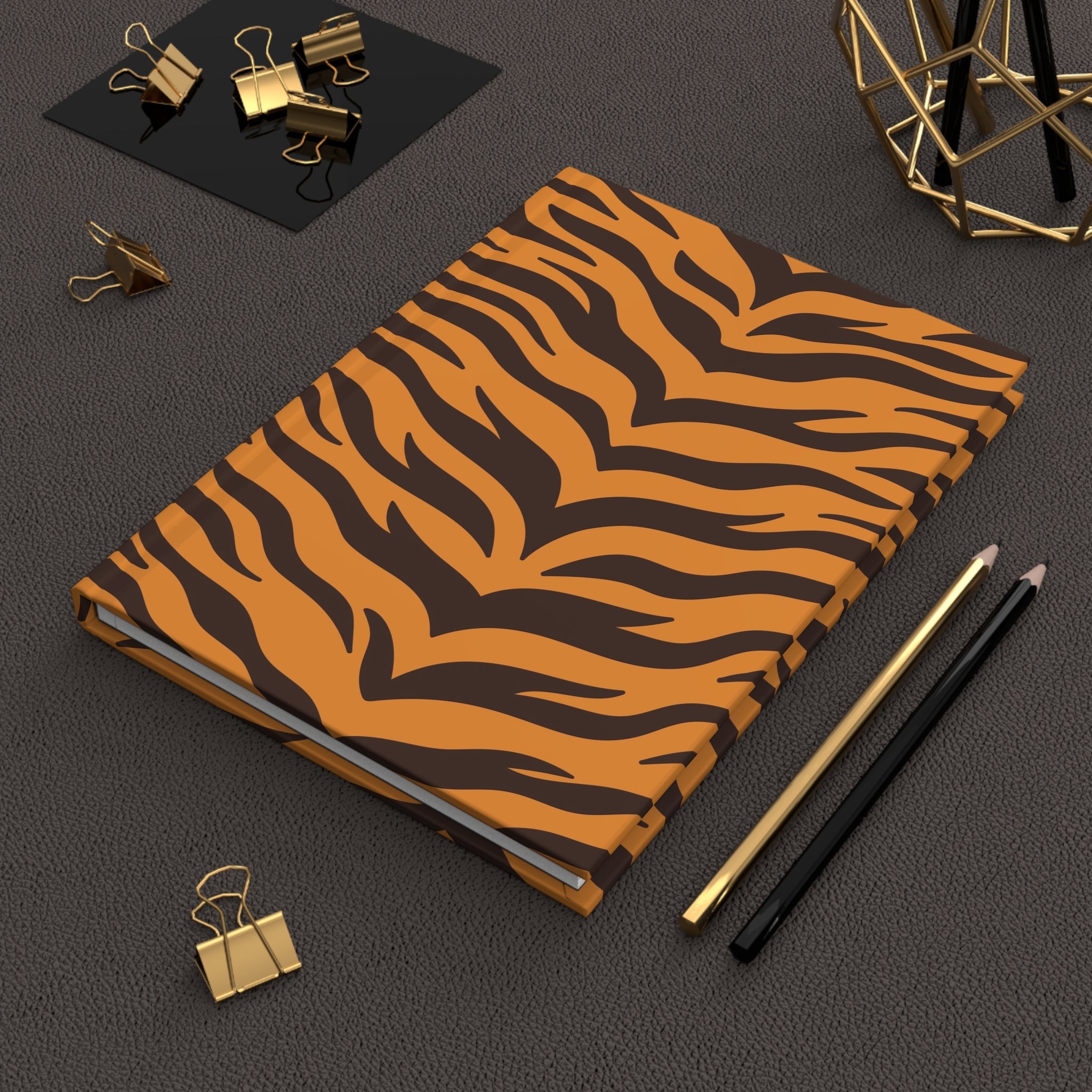 Tiger Print Hardcover Journal — Orange & Black Animal Stripe Notebook for Notes, Travel, & Gift