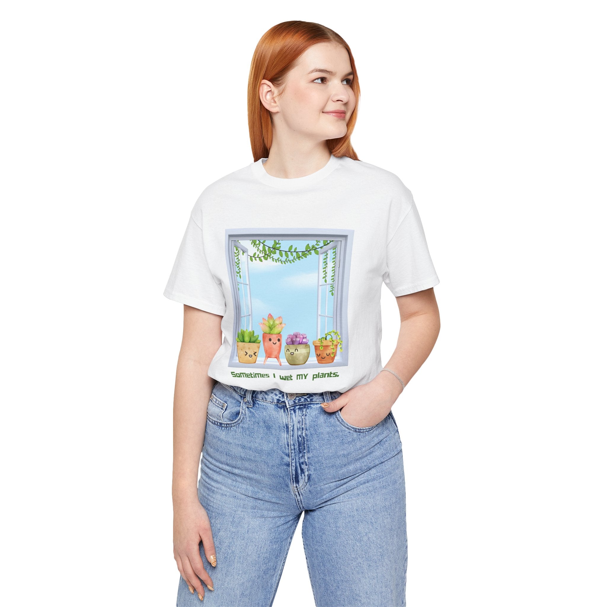 Plant Lover Tee — "Sometimes I Wet My Plants" Cute Succulent Graphic T-Shirt