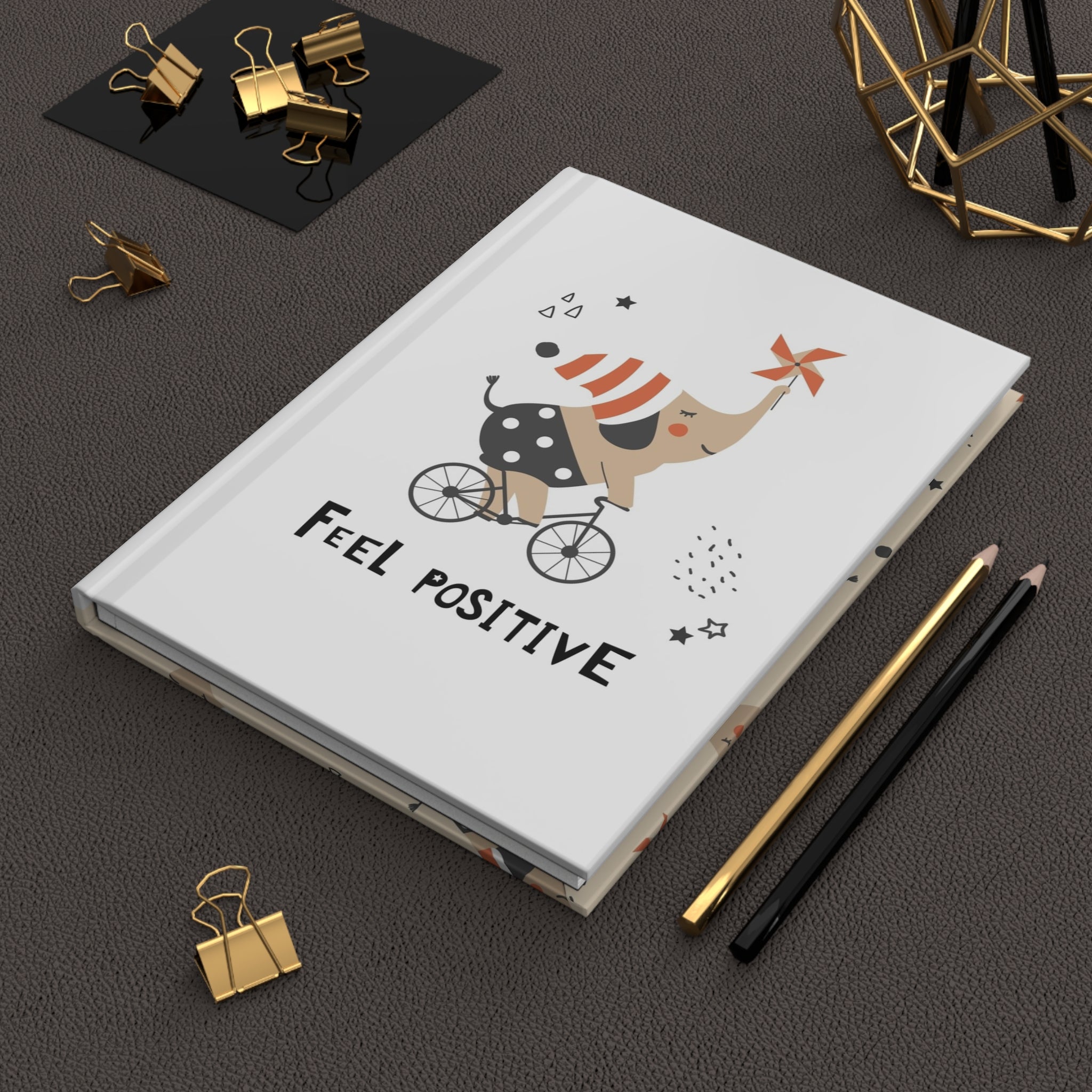 Feel Positive Elephant Hardcover Journal — Cute Biking Elephant Notebook for Kids & Adults