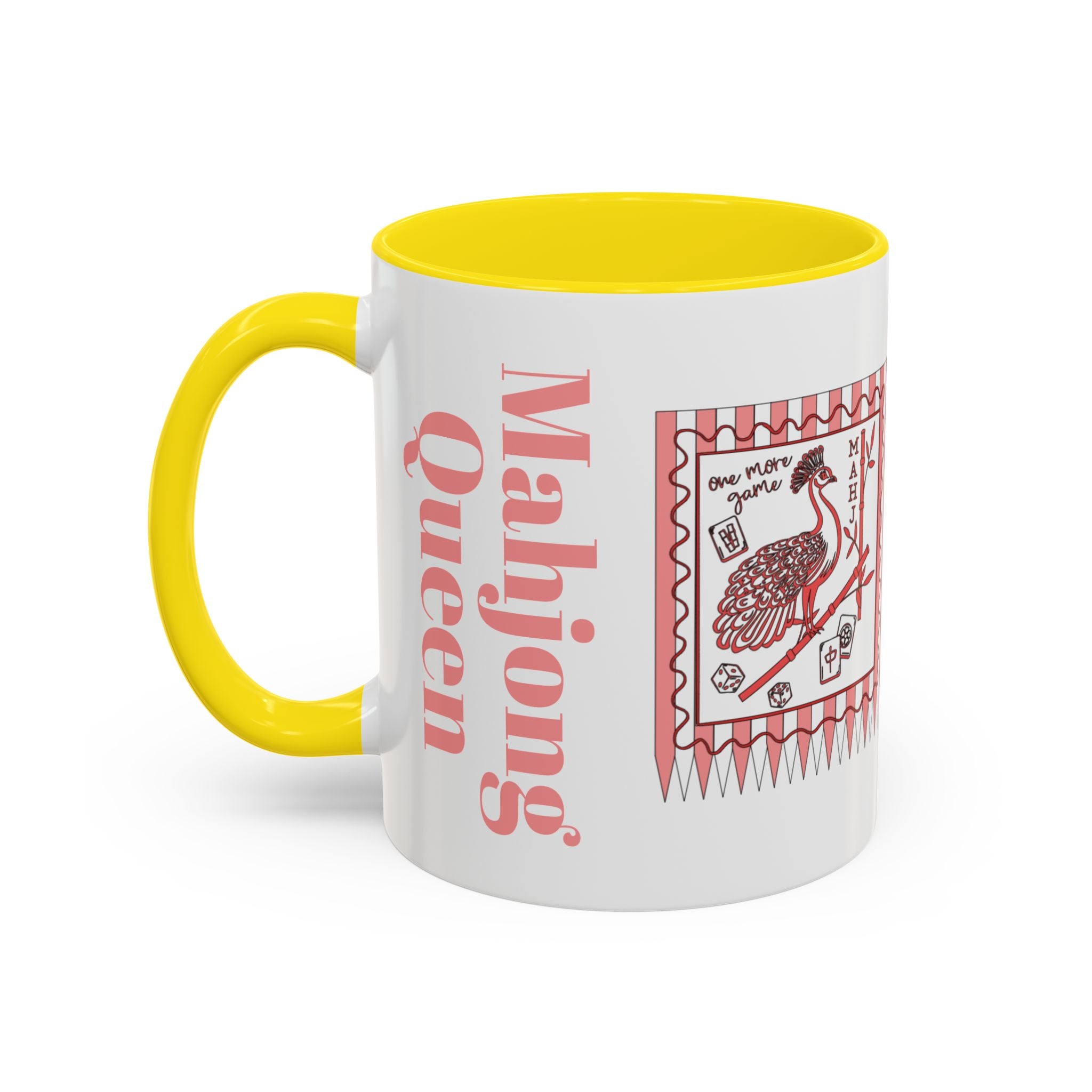 Mahjong Queen Accent Coffee Mug – Retro Tile Design, 11 oz