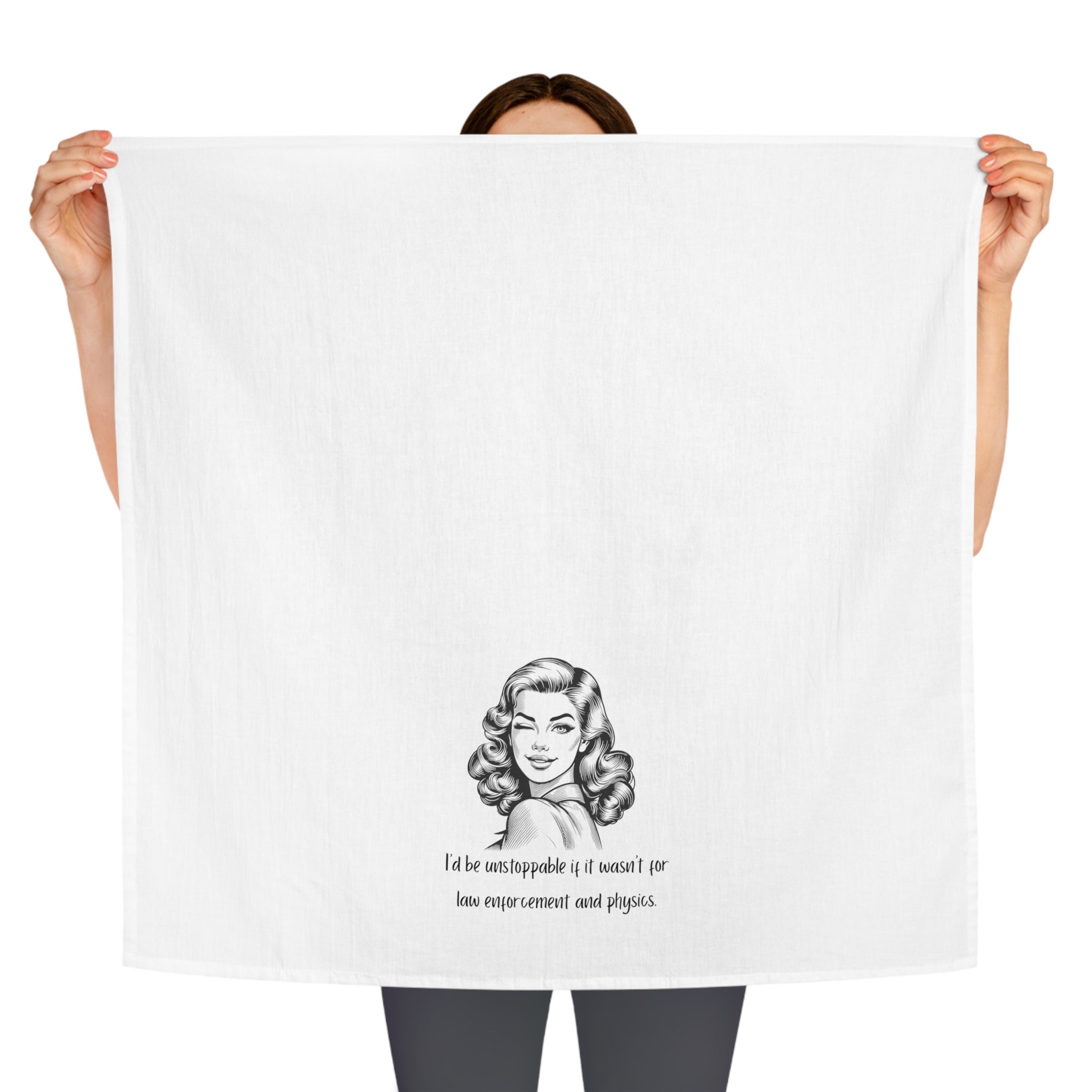 Vintage Woman Tea Towel — "I'd Be Unstoppable If I Wasn't for... " Kitchen Towel, Funny Retro Gift