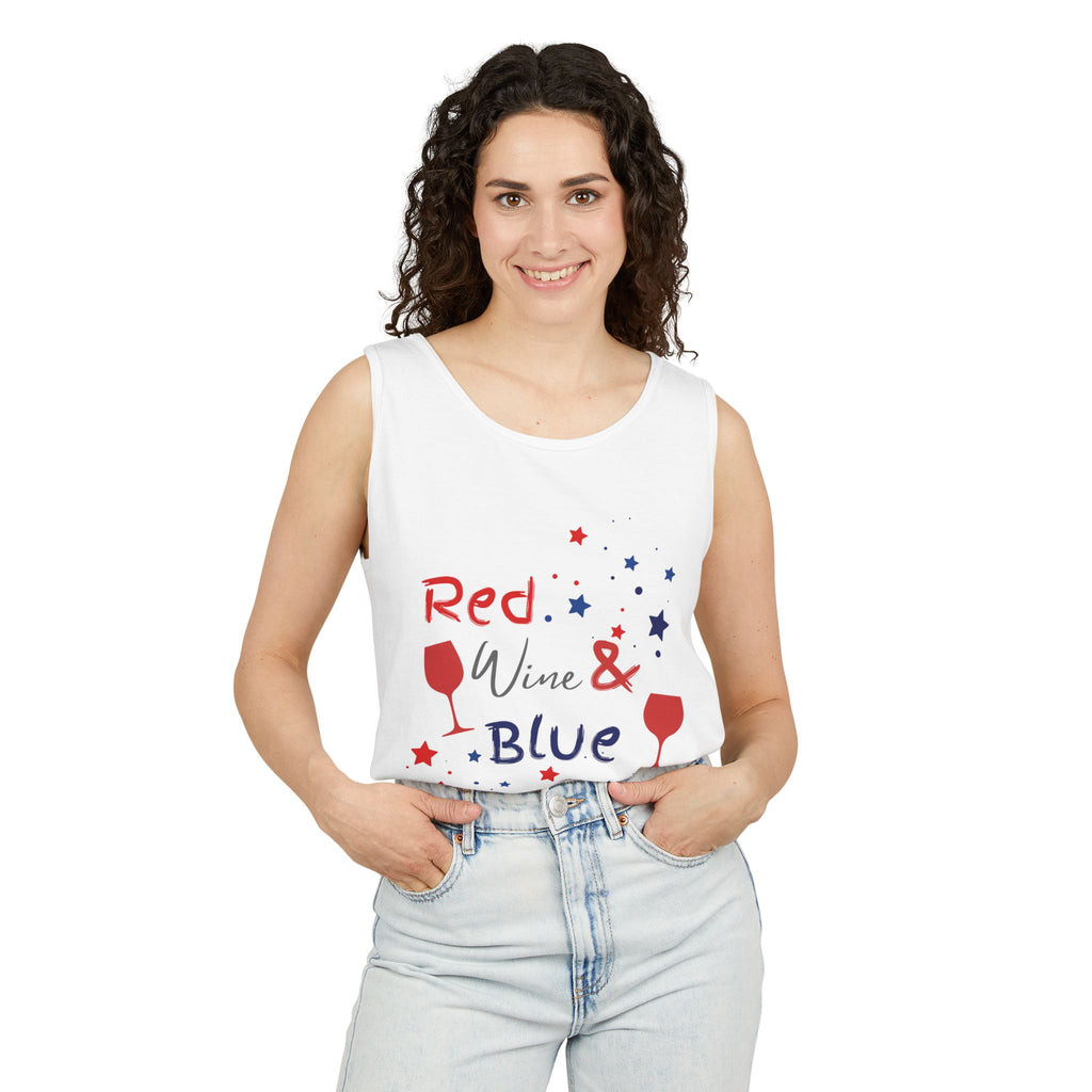 Patriotic "Red Wine & Blue" Tank Top — 4th of July Wine Lover Graphic