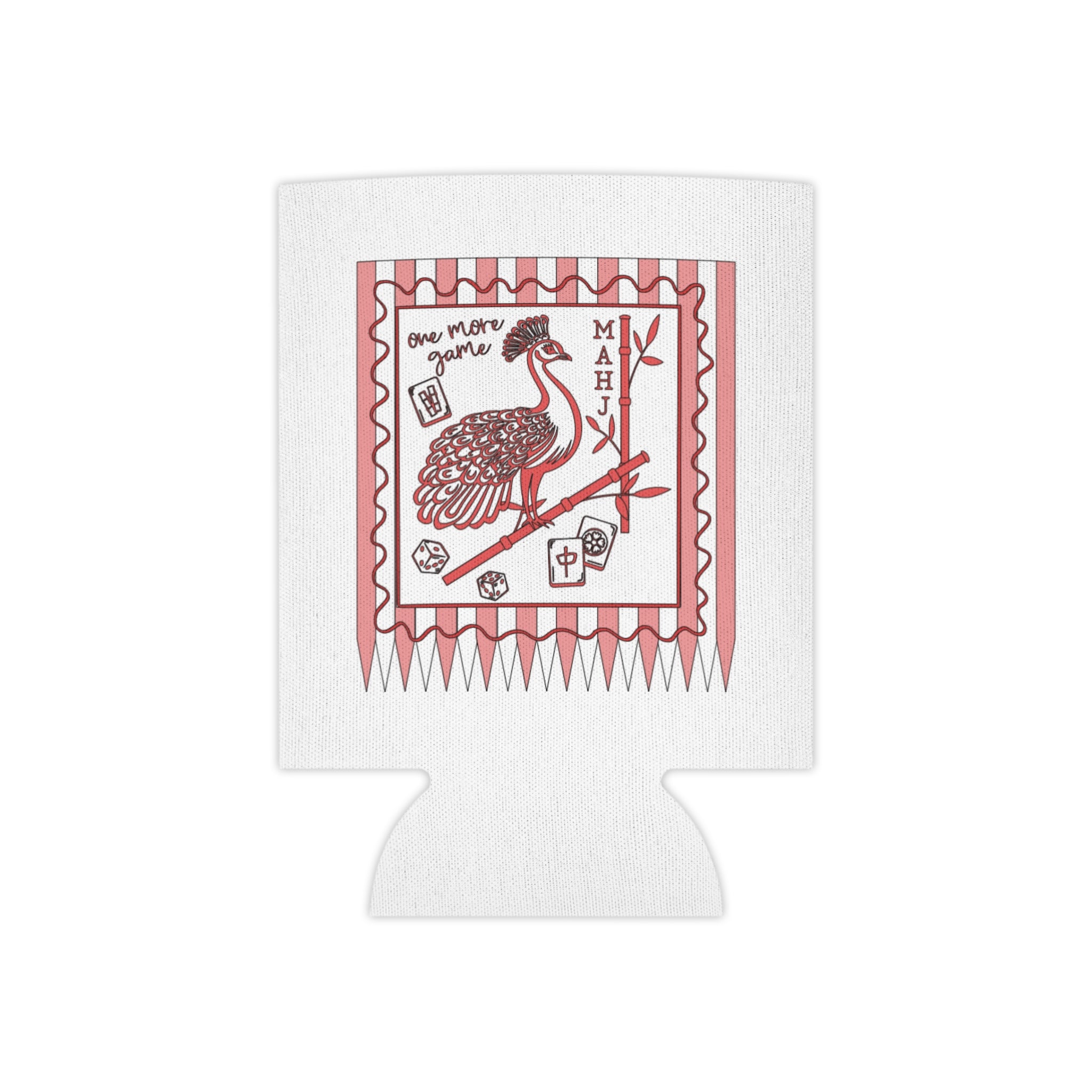 Mahjong Crane Can Cooler – Retro Red Game Night Drink Koozie