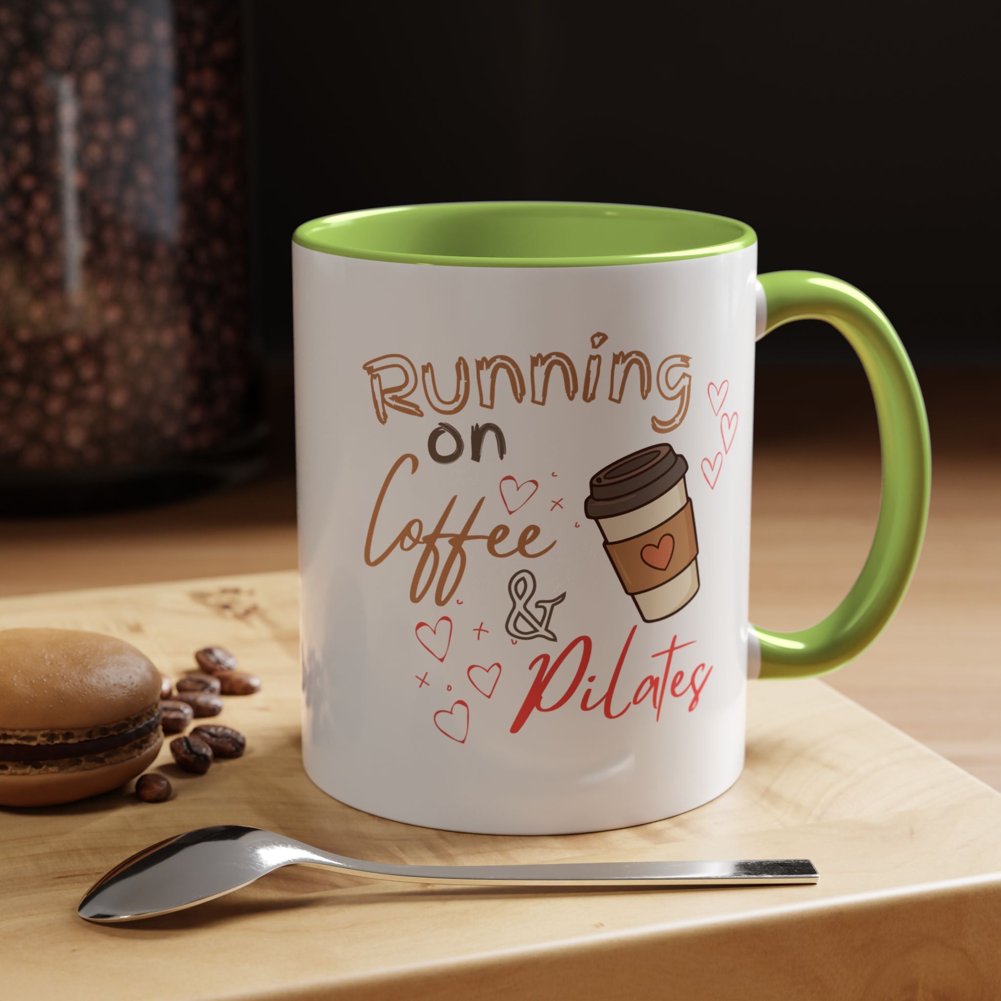 Coffee & Pilates Mug — “Running on Coffee & Pilates” Accent Coffee Cup
