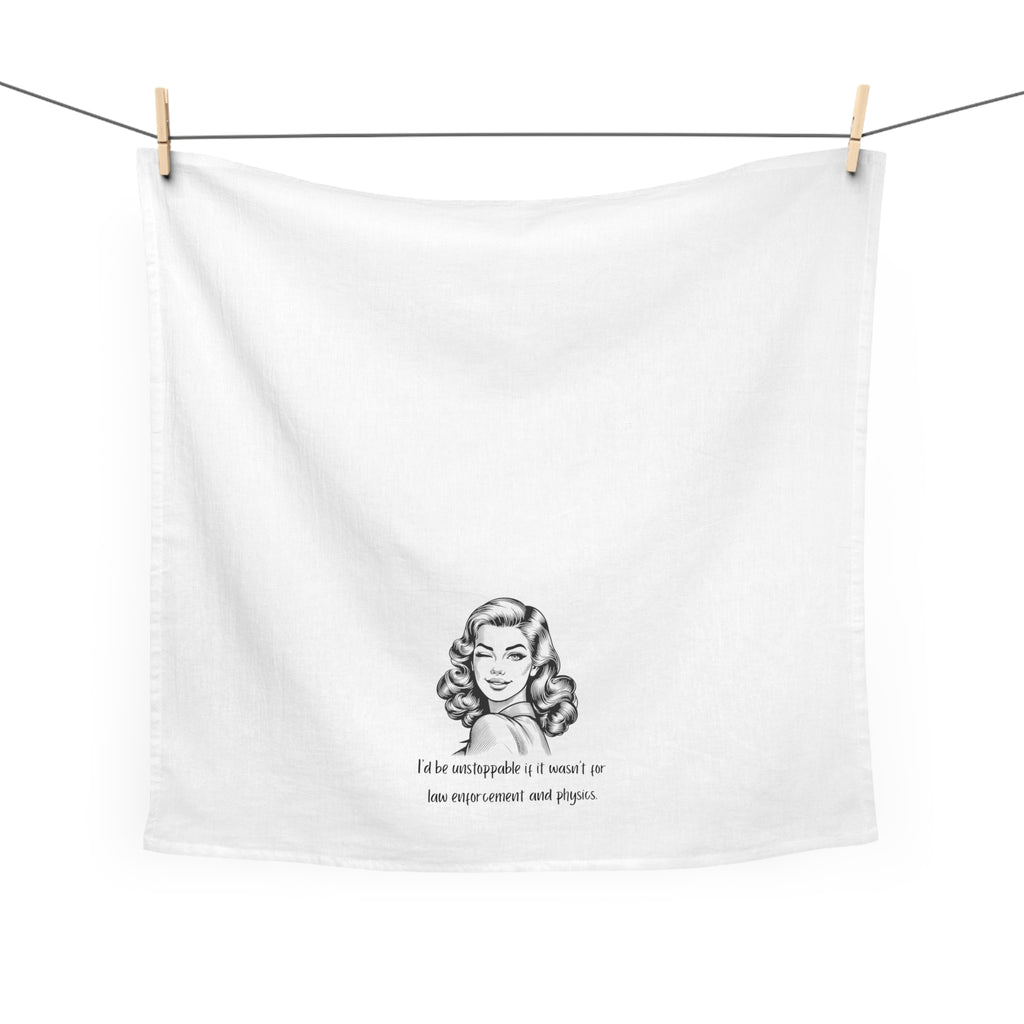 Vintage Woman Tea Towel — "I'd Be Unstoppable If I Wasn't for... " Kitchen Towel, Funny Retro Gift