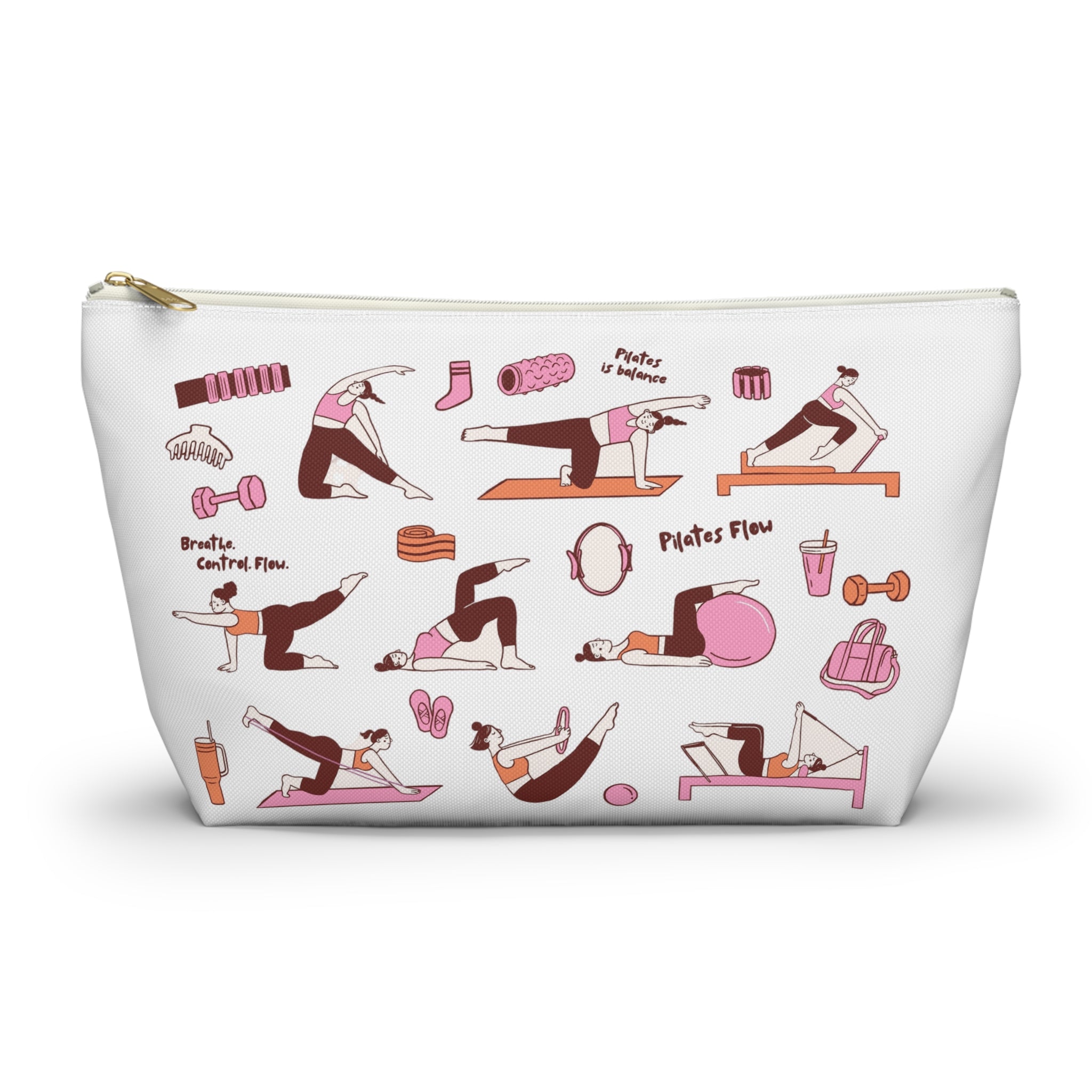Pilates Accessory Pouch — T‑Bottom Makeup & Gear Bag with Pilates Flow Design