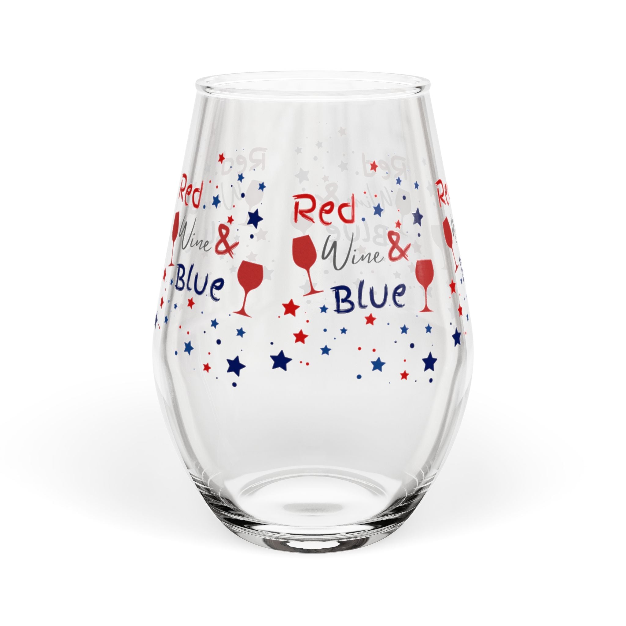 Stemless Wine Glass - "Red, Wine & Blue" Patriotic 4th of July Wine Glass