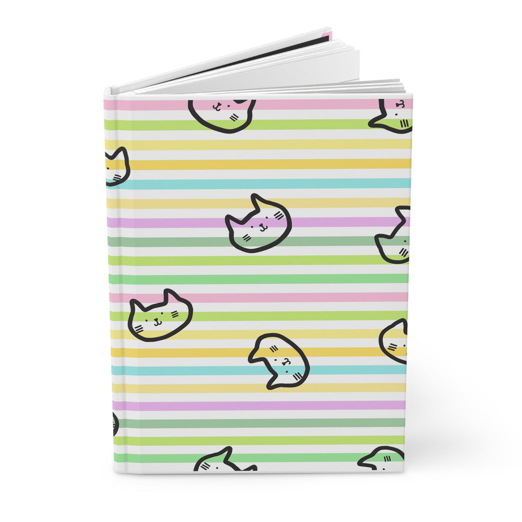 Pastel Stripe Cat Hardcover Journal — Cute Kawaii Notebook for Notes & Journaling