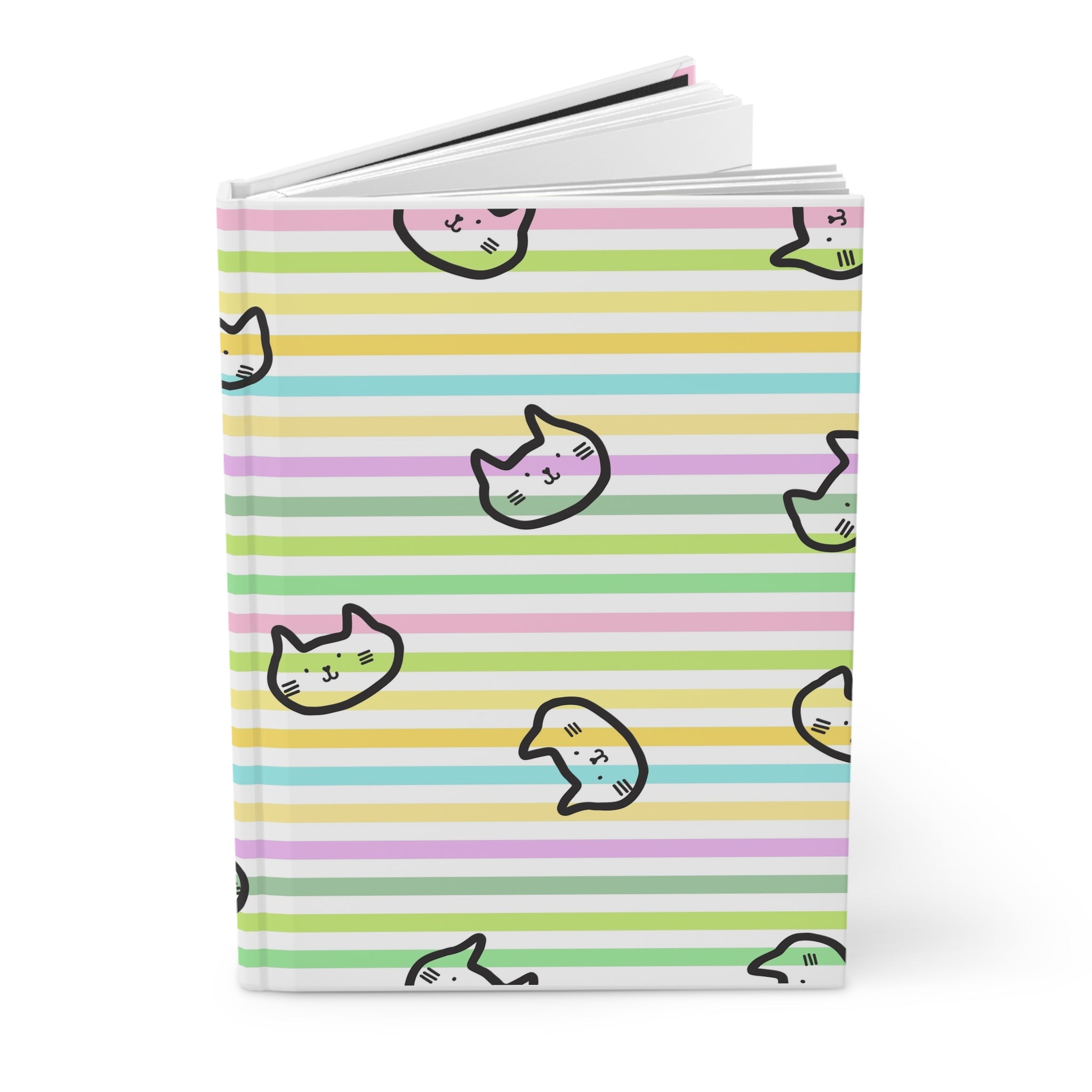 Pastel Stripe Cat Hardcover Journal — Cute Kawaii Notebook for Notes & Journaling