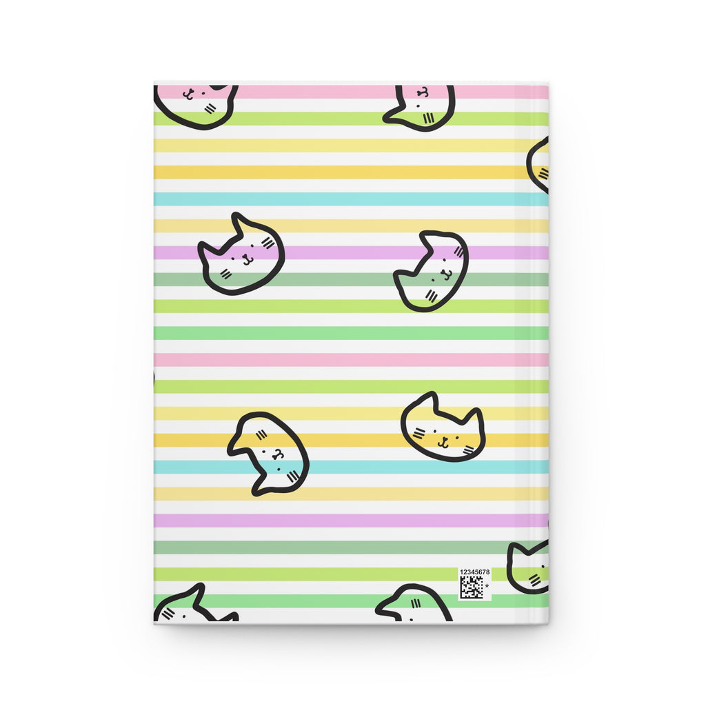 Pastel Stripe Cat Hardcover Journal — Cute Kawaii Notebook for Notes & Journaling