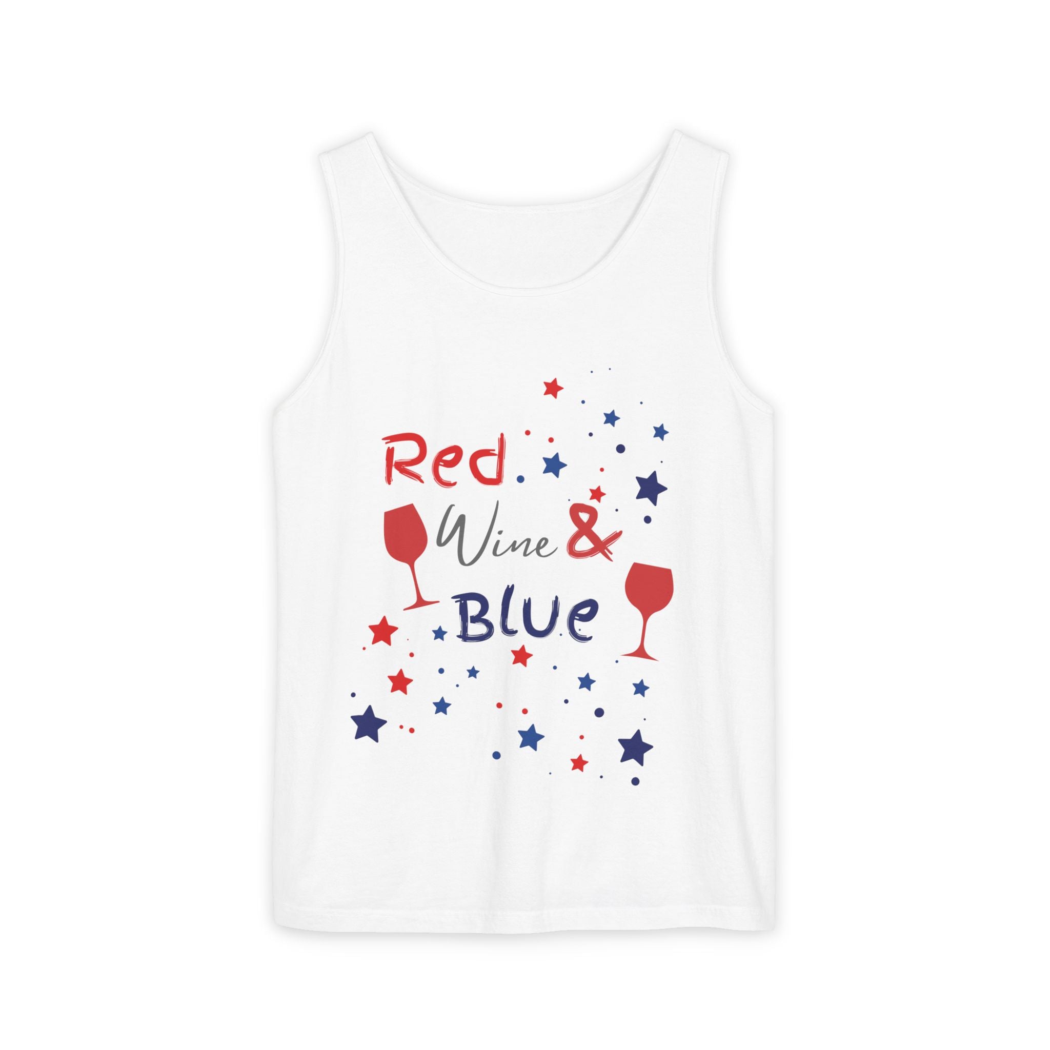 Patriotic "Red Wine & Blue" Tank Top — 4th of July Wine Lover Graphic