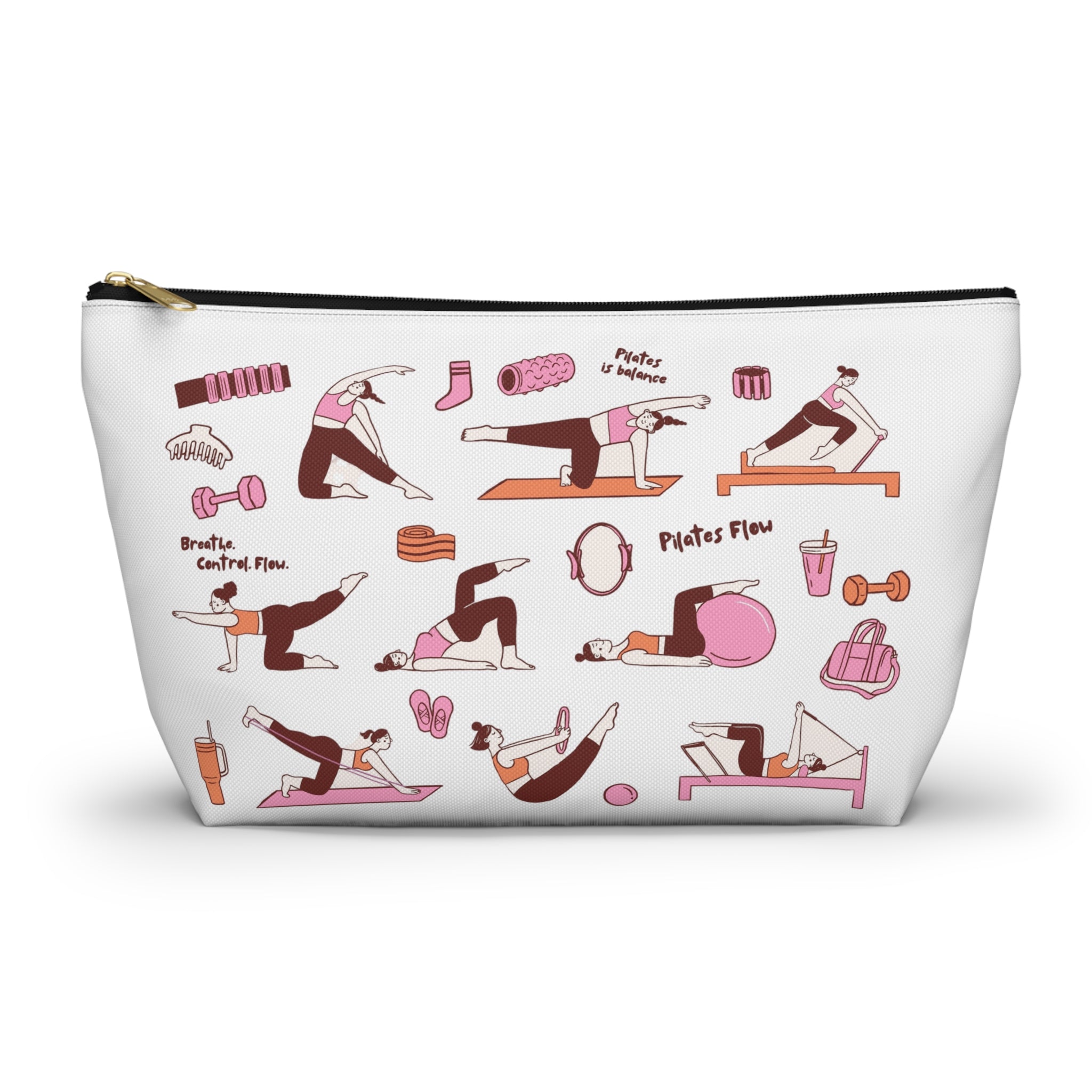 Pilates Accessory Pouch — T‑Bottom Makeup & Gear Bag with Pilates Flow Design
