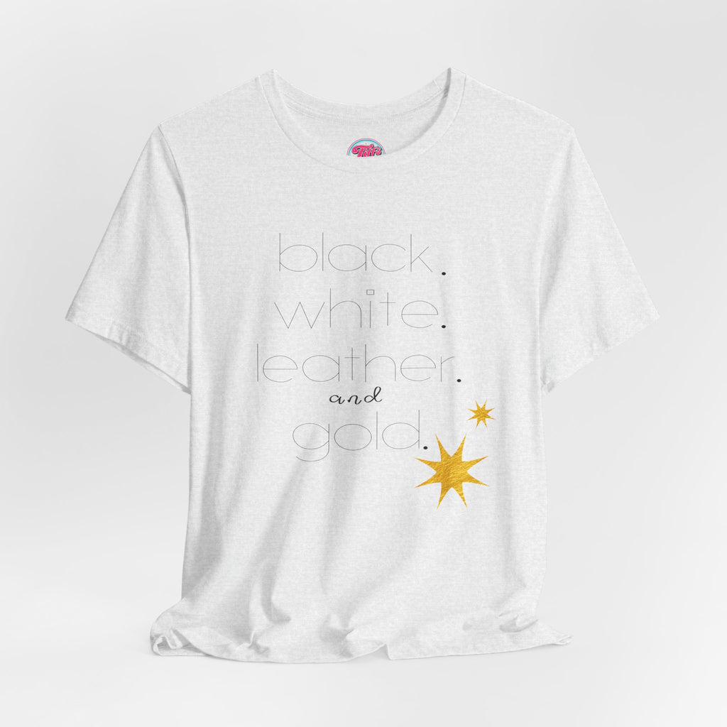 Gold Star Minimalist Tee — 'Black White Leather Gold' Graphic Shirt