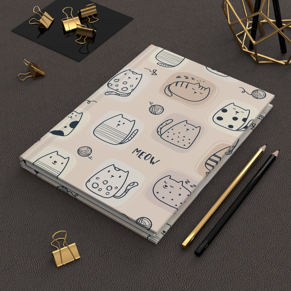 Cute Cat Pattern Hardcover Journal — Meow Doodle Notebook