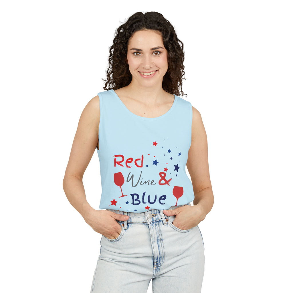 Patriotic "Red Wine & Blue" Tank Top — 4th of July Wine Lover Graphic