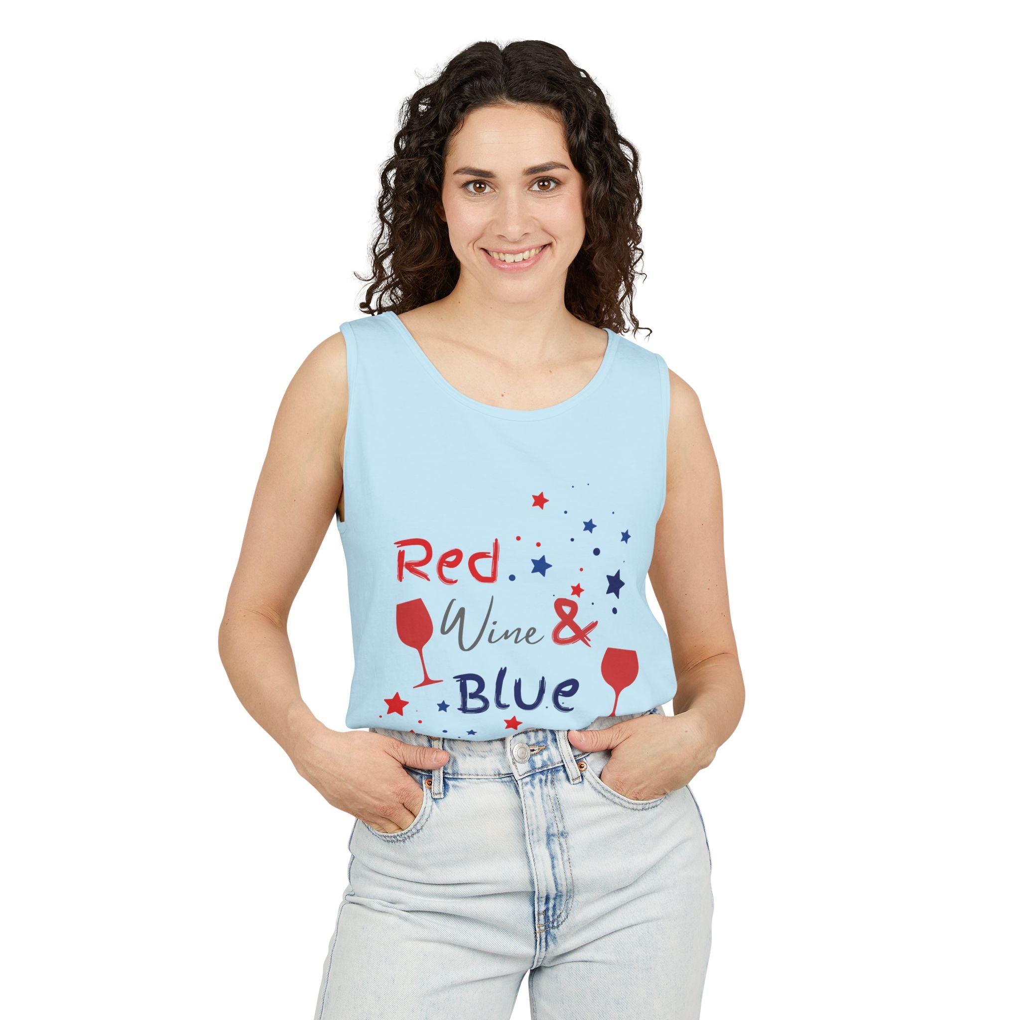 Patriotic "Red Wine & Blue" Tank Top — 4th of July Wine Lover Graphic