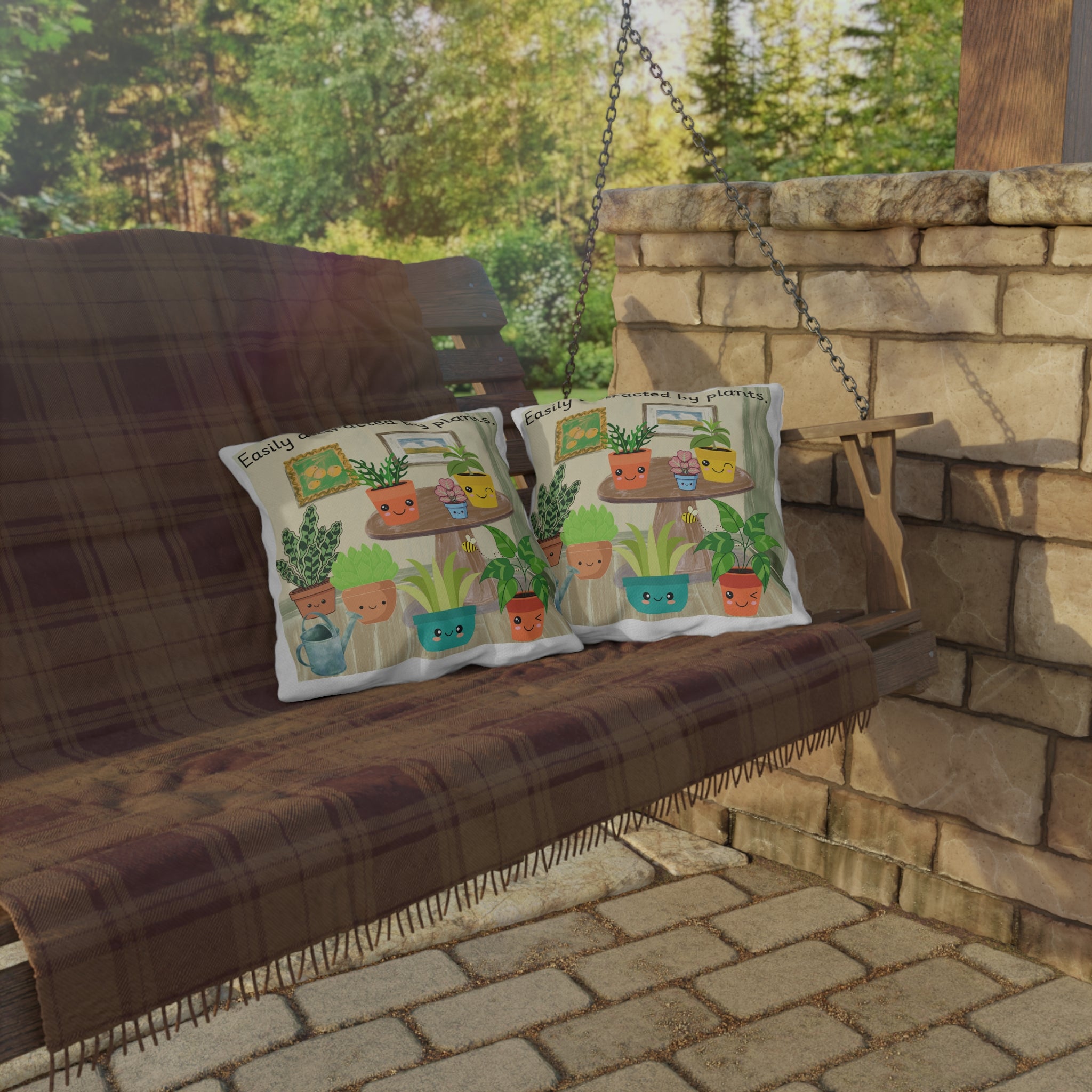 Easily Distracted by Plants Outdoor Pillow — Cute Garden Planter Decorative Cushion