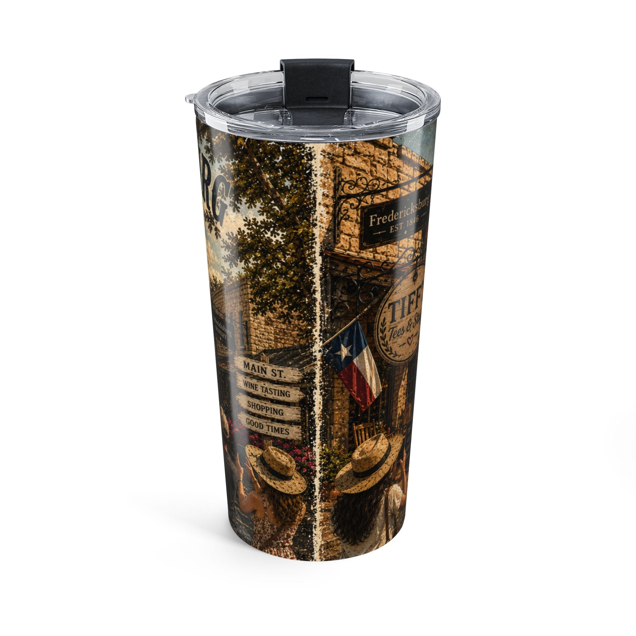 Fredericksburg Texas 20oz Travel Tumbler – Vintage Main Street Design