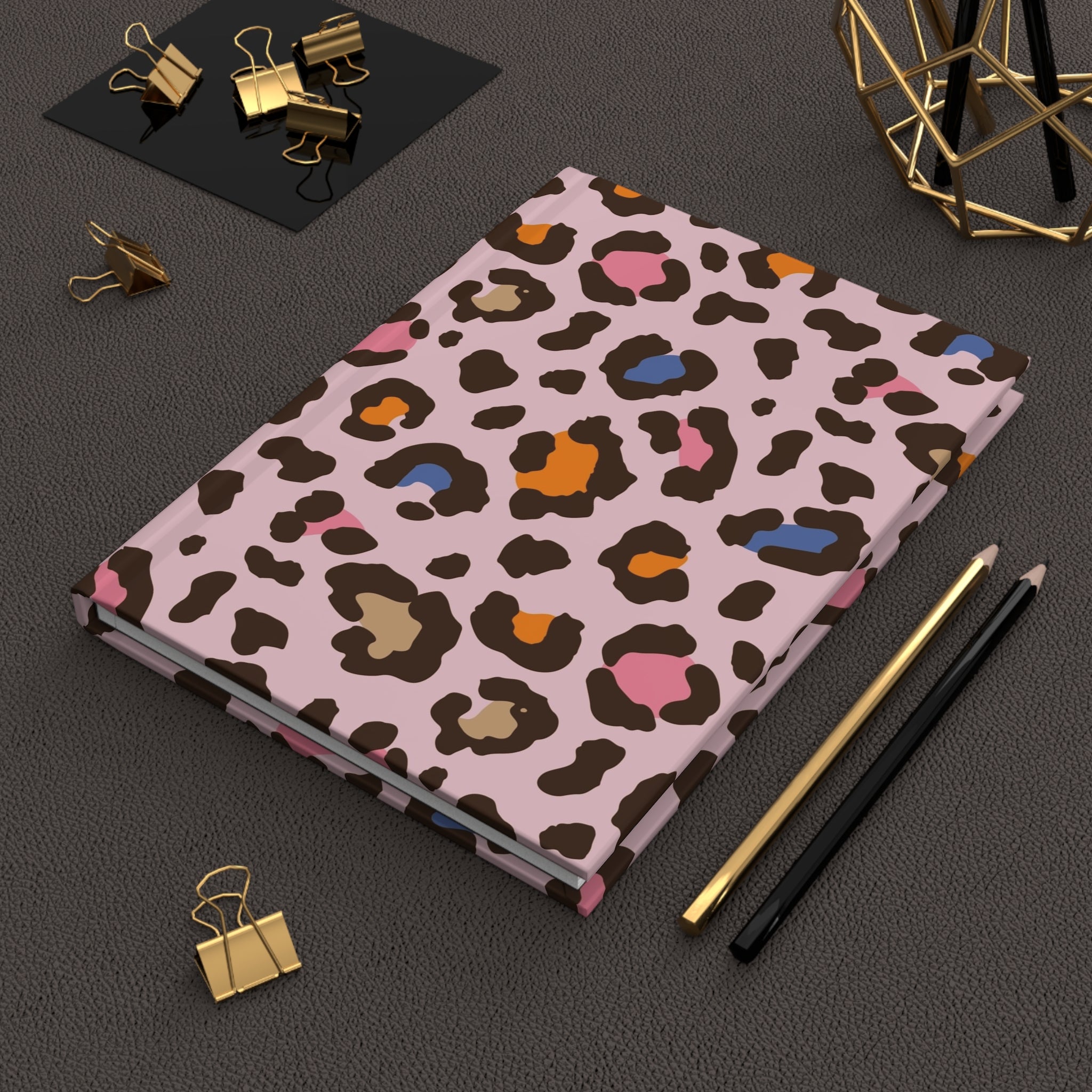 Pink Colorful Leopard Print Hardcover Journal — Trendy Animal Print Notebook for Notes & Gifts