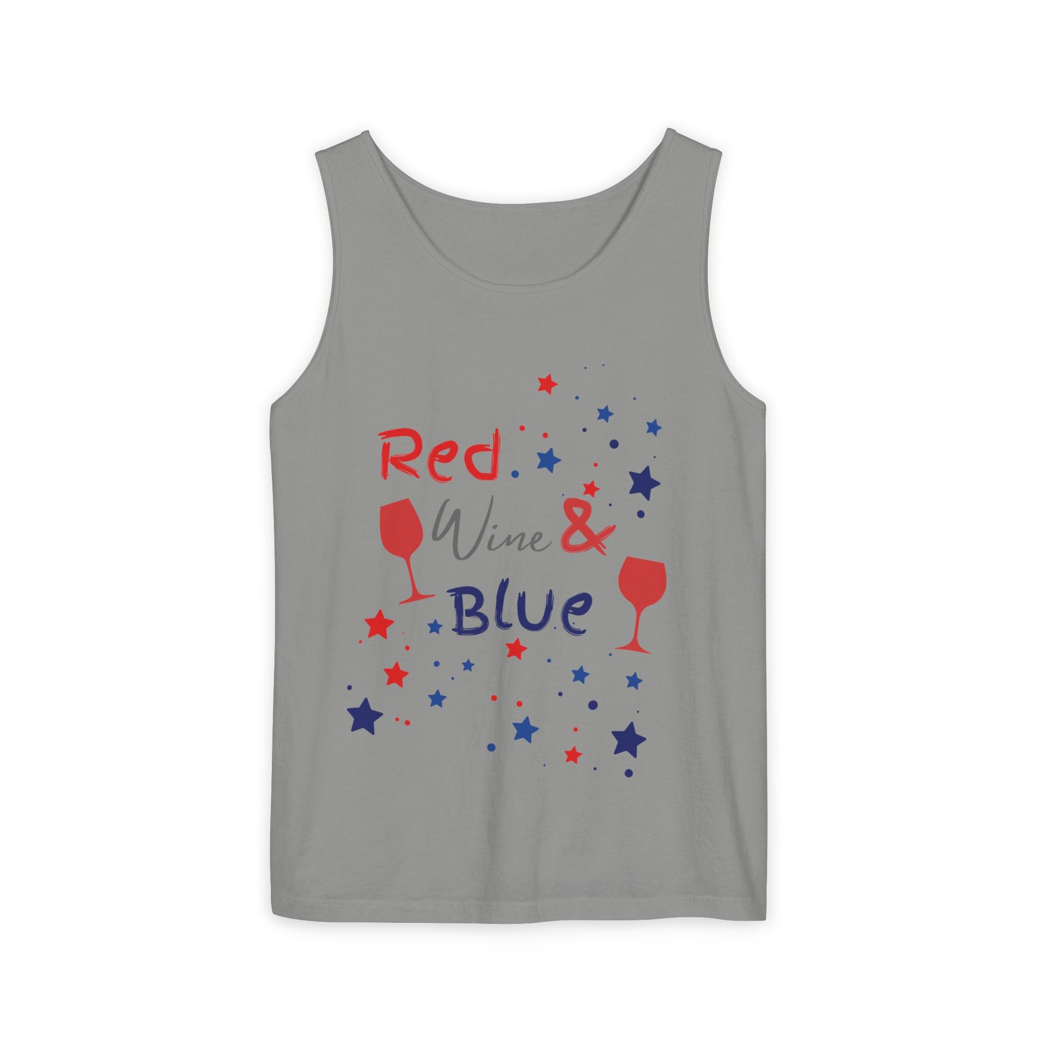 Patriotic "Red Wine & Blue" Tank Top — 4th of July Wine Lover Graphic