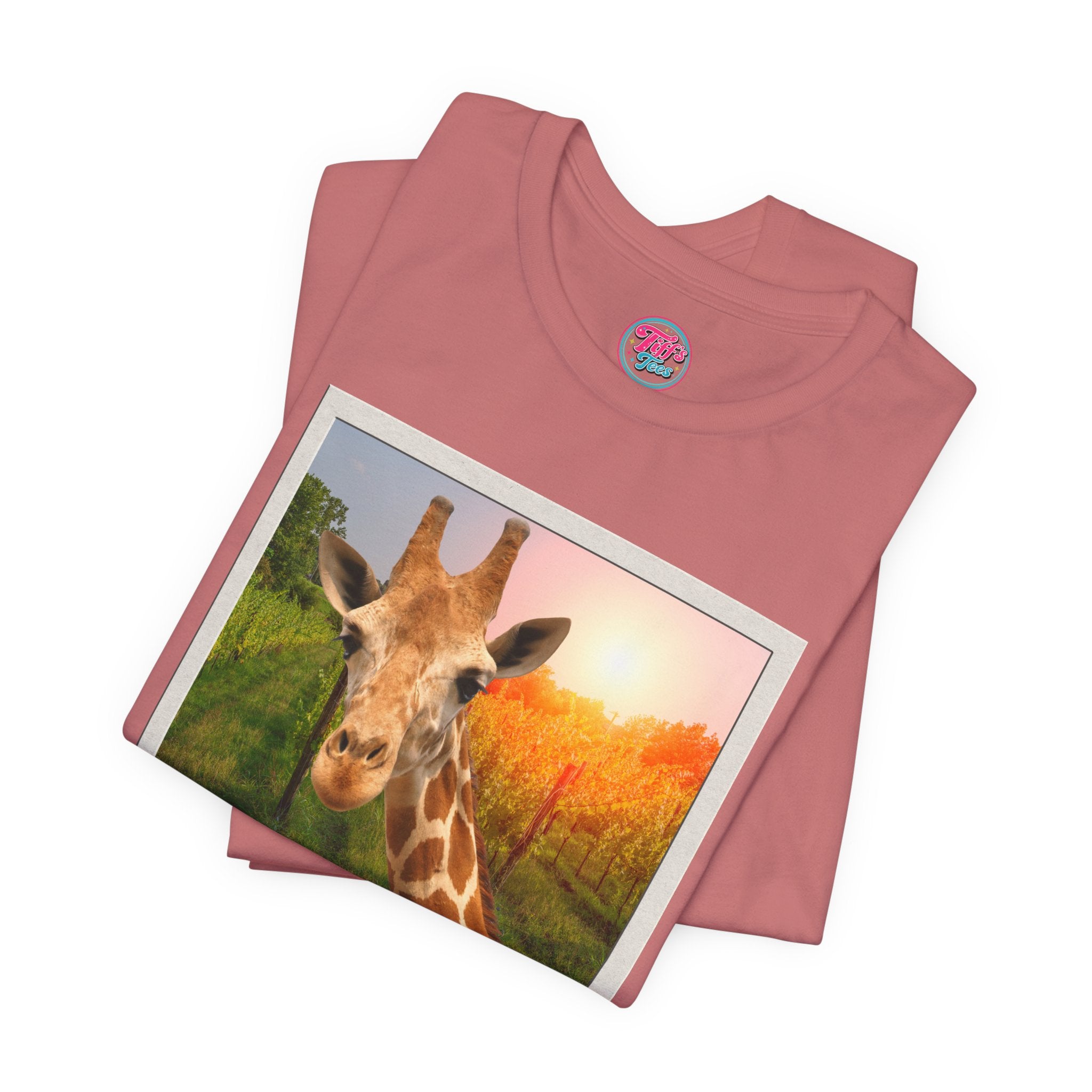 Giraffe Polaroid Photo Tee — "Love, Gracie G.Raffe" Graphic T-Shirt