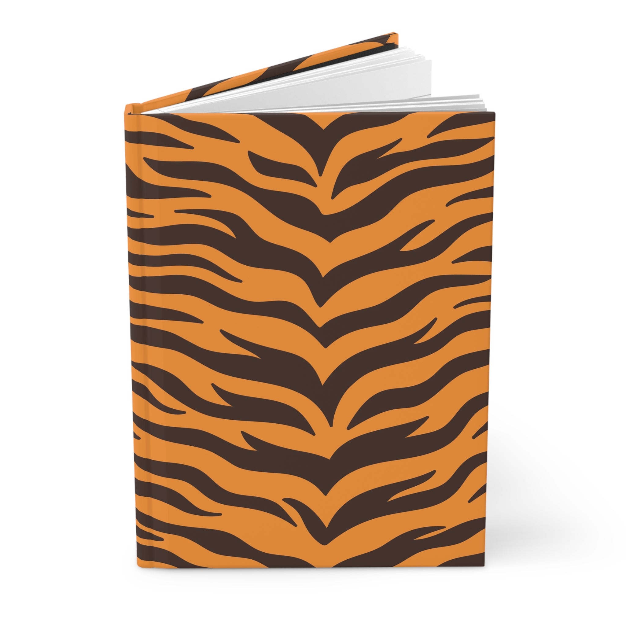 Tiger Print Hardcover Journal — Orange & Black Animal Stripe Notebook for Notes, Travel, & Gift