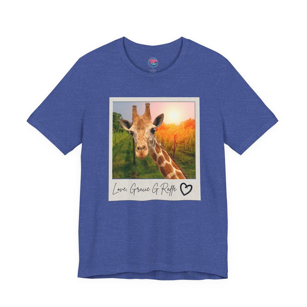 Giraffe Polaroid Photo Tee — "Love, Gracie G.Raffe" Graphic T-Shirt