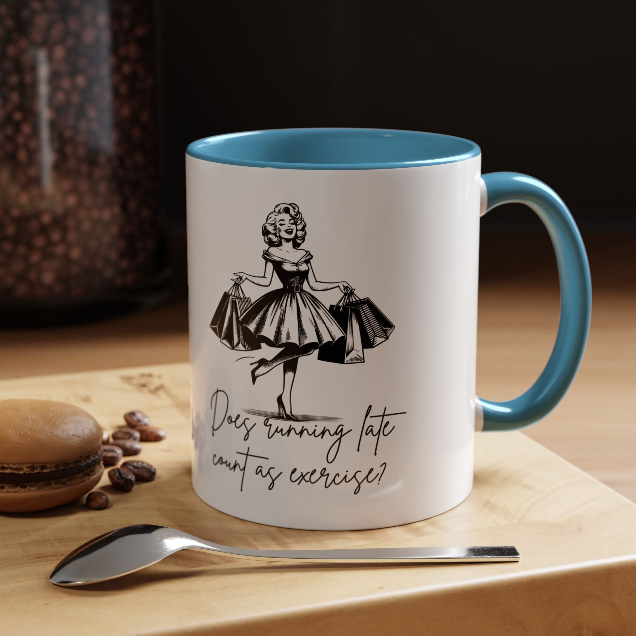 Does Running Late Count As Exercise? Coffee Mug — Retro Shopping Lady Accent Mug