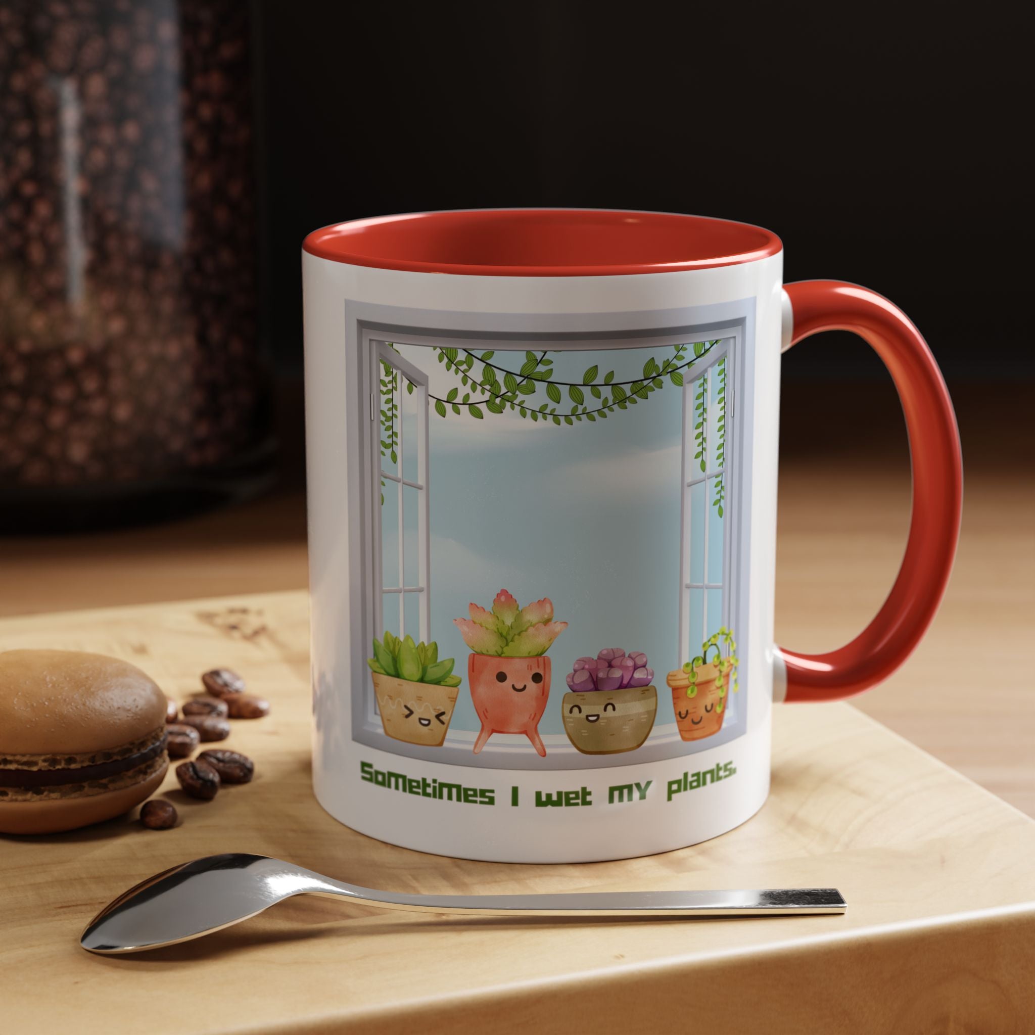 Succulent Window Mug — "Sometimes I Wet My Plants" Cute Plant Lover Coffee Cup