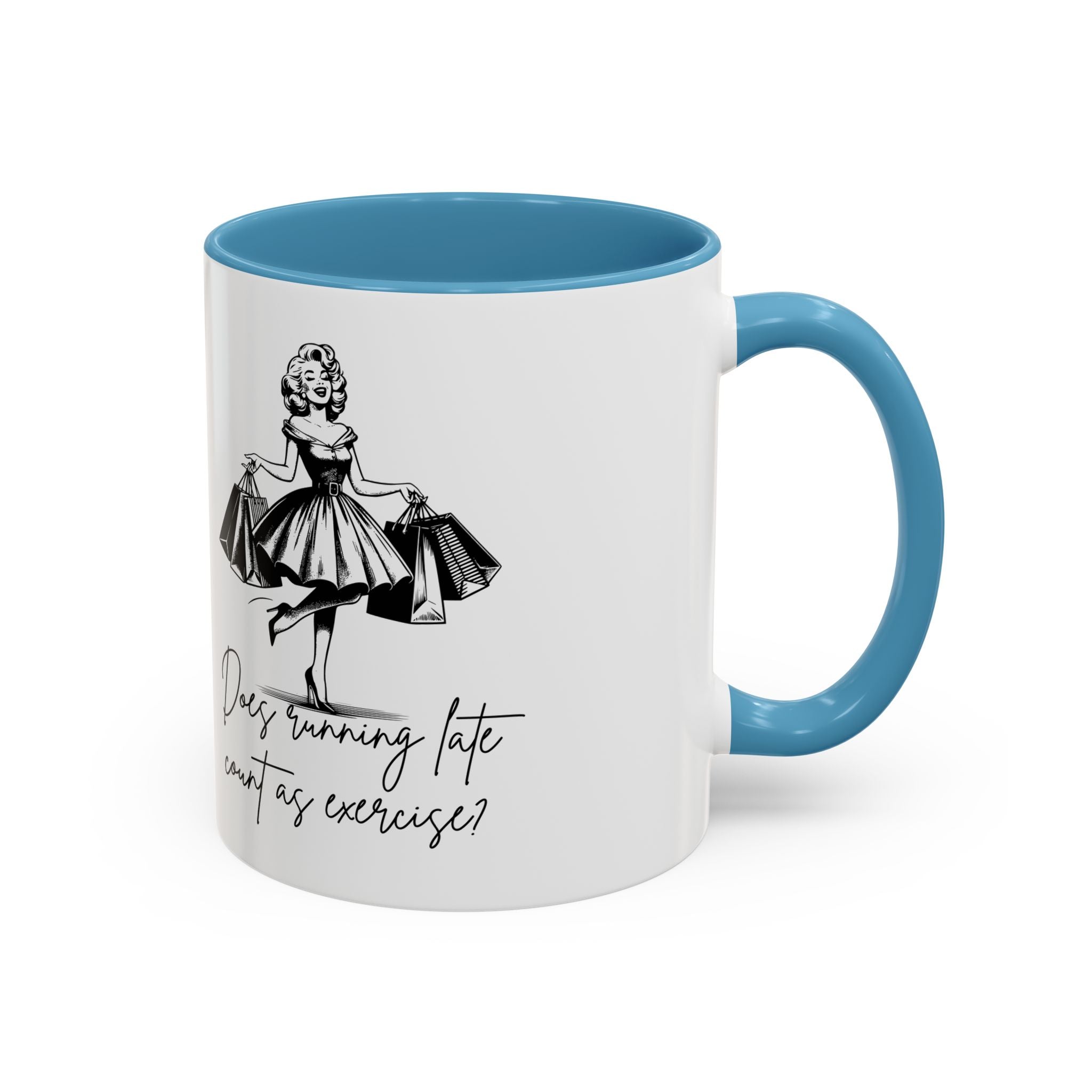 Does Running Late Count As Exercise? Coffee Mug — Retro Shopping Lady Accent Mug