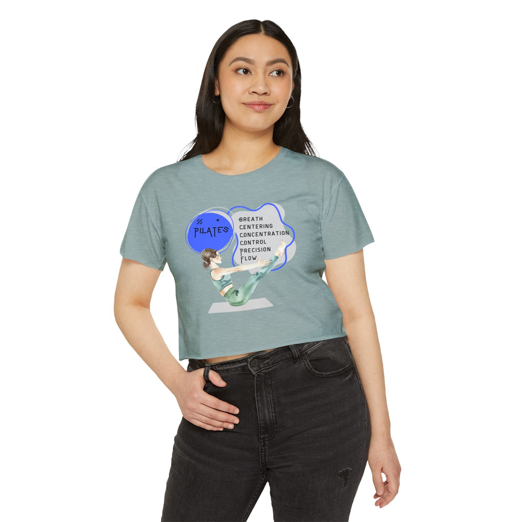 Pilates Women's Crop Top — 'Pilates' V-Sit Design with Breath • Control • Flow