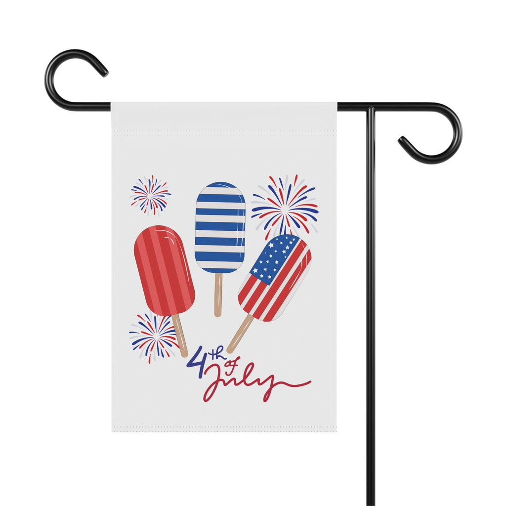 4th of July Popsicle Garden Flag — Patriotic House Banner with Fireworks